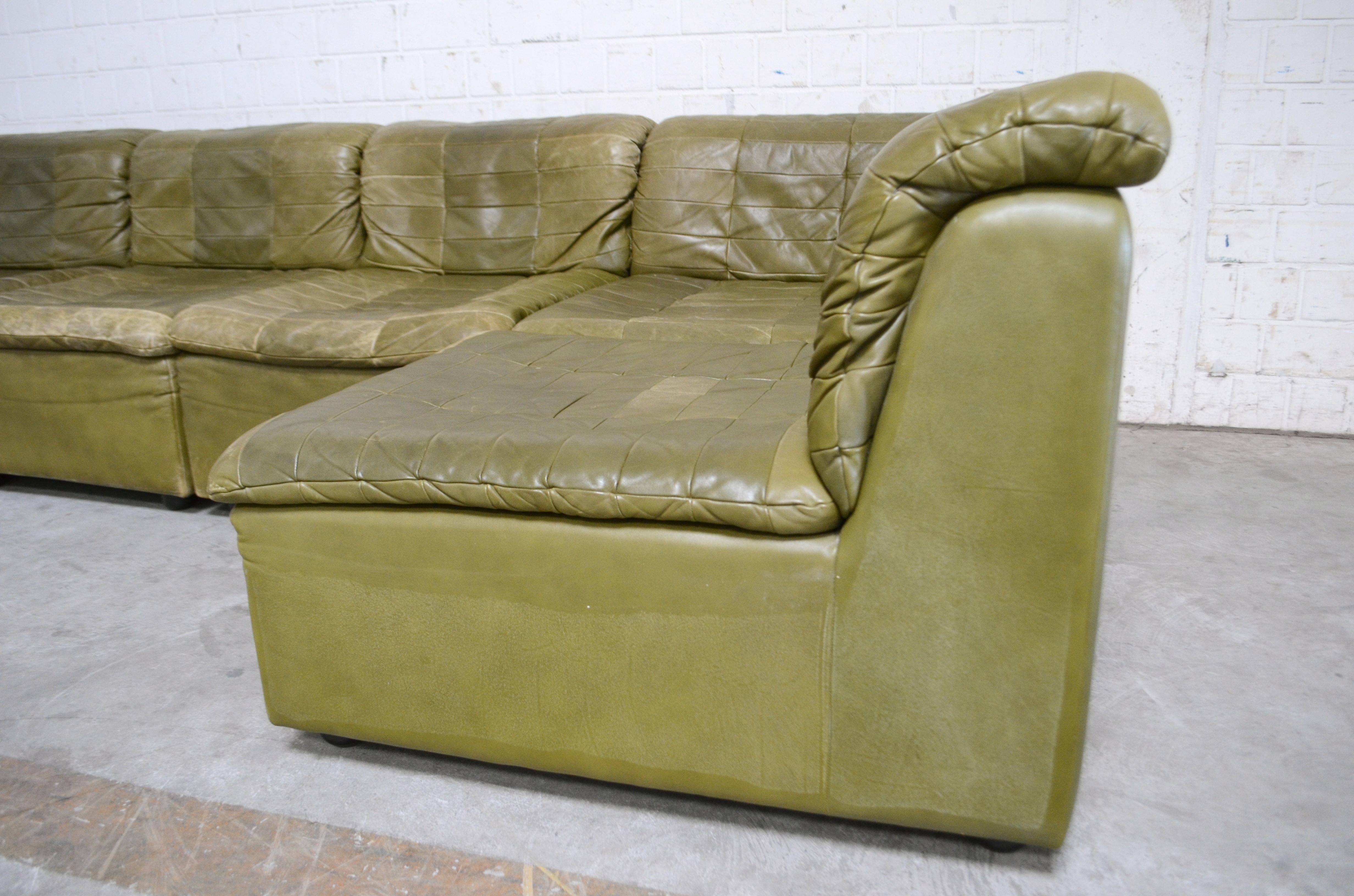 Dreipunkt International Leather Patchwork Sofa Module Olive Green 6