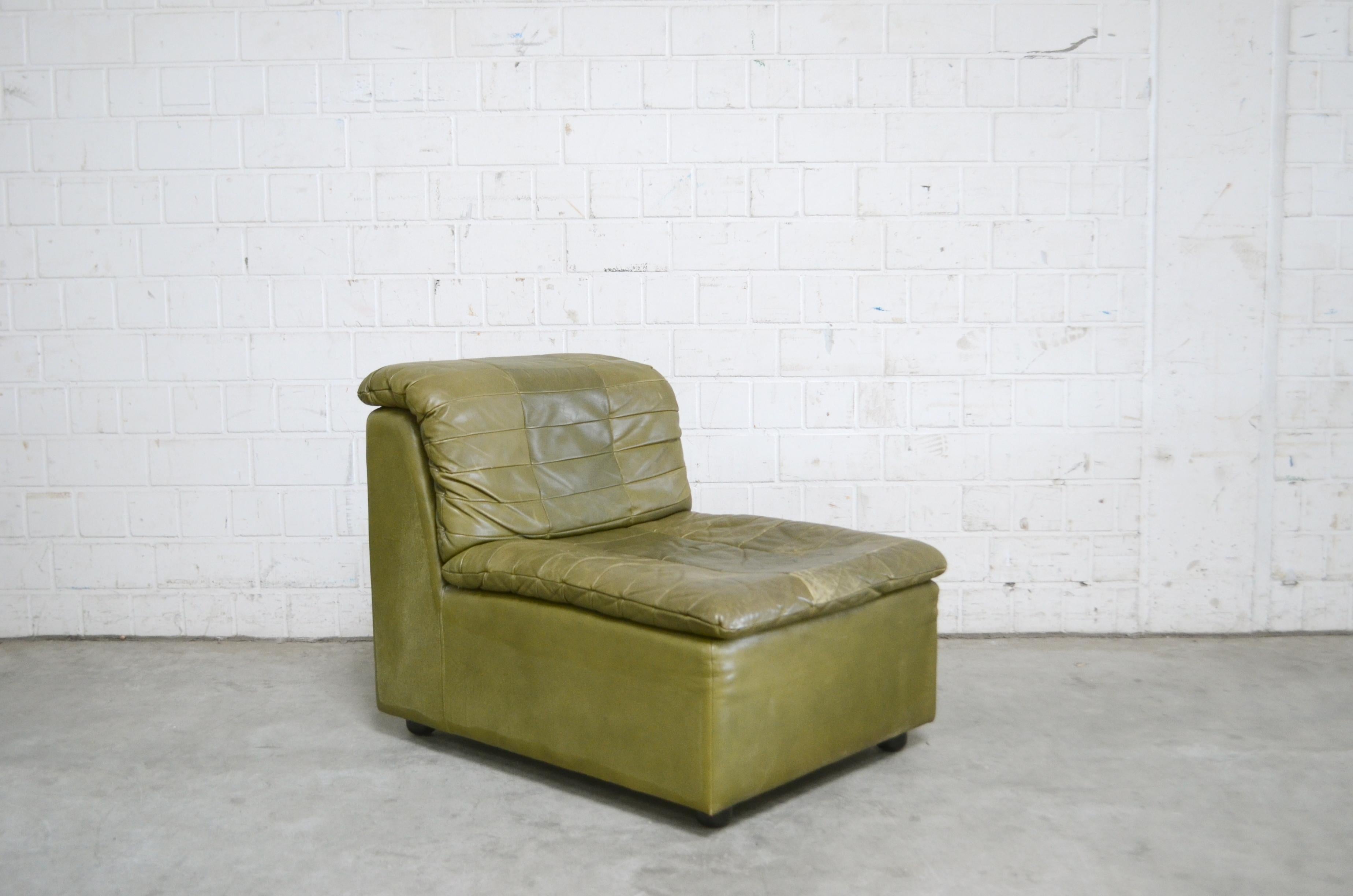 Mid-Century Modern Dreipunkt International Leather Patchwork Sofa Module Olive Green