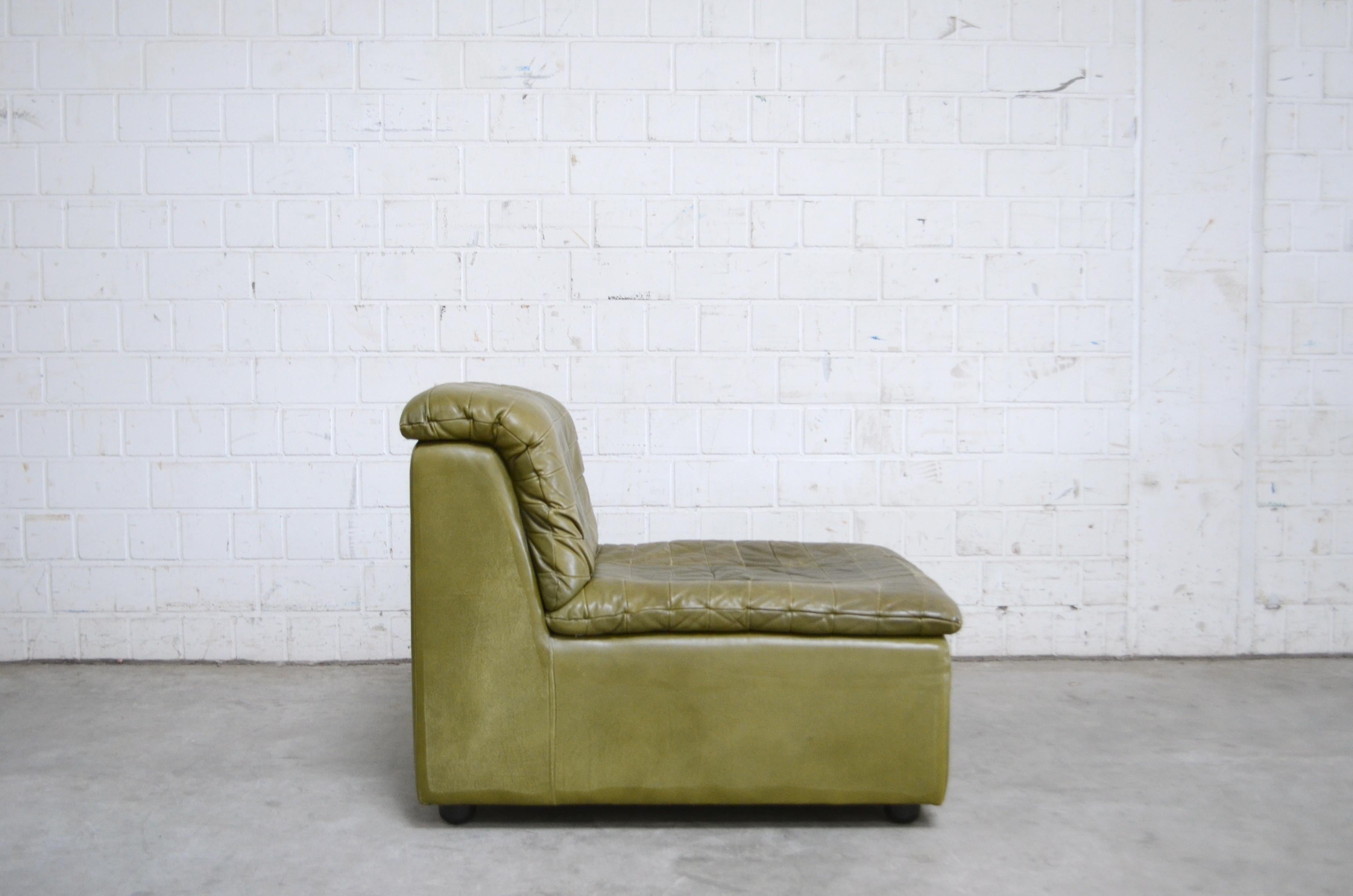 Swiss Dreipunkt International Leather Patchwork Sofa Module Olive Green