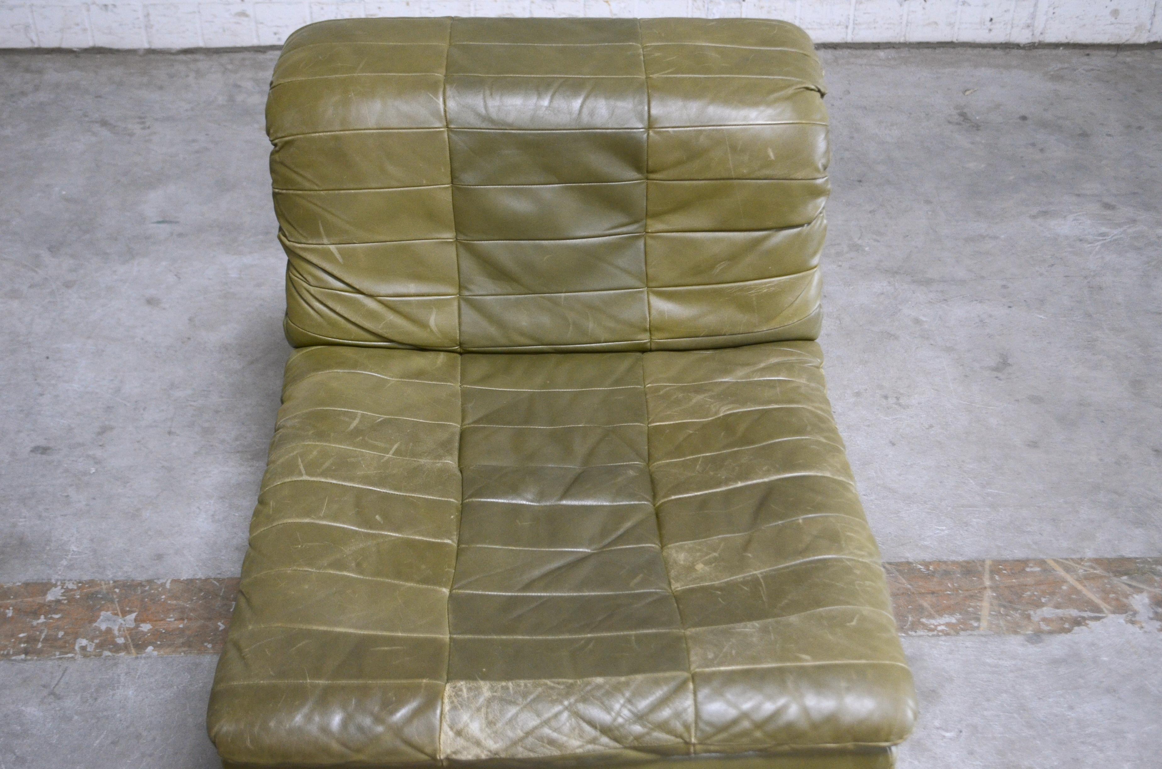 Late 20th Century Dreipunkt International Leather Patchwork Sofa Module Olive Green