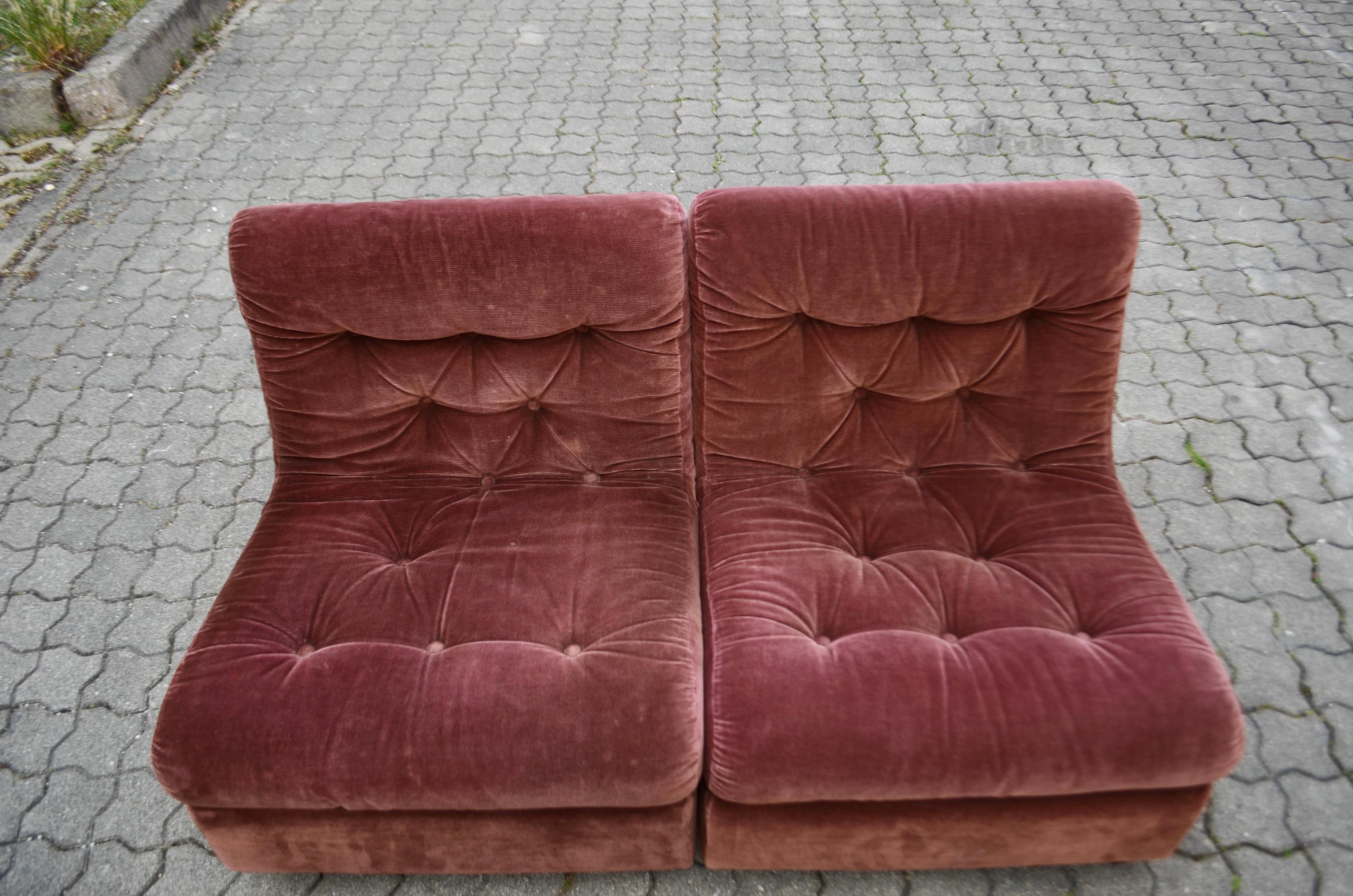 Dreipunkt International Vintage Modular Velvet redbrown Sectional Sofa 70ties For Sale 4