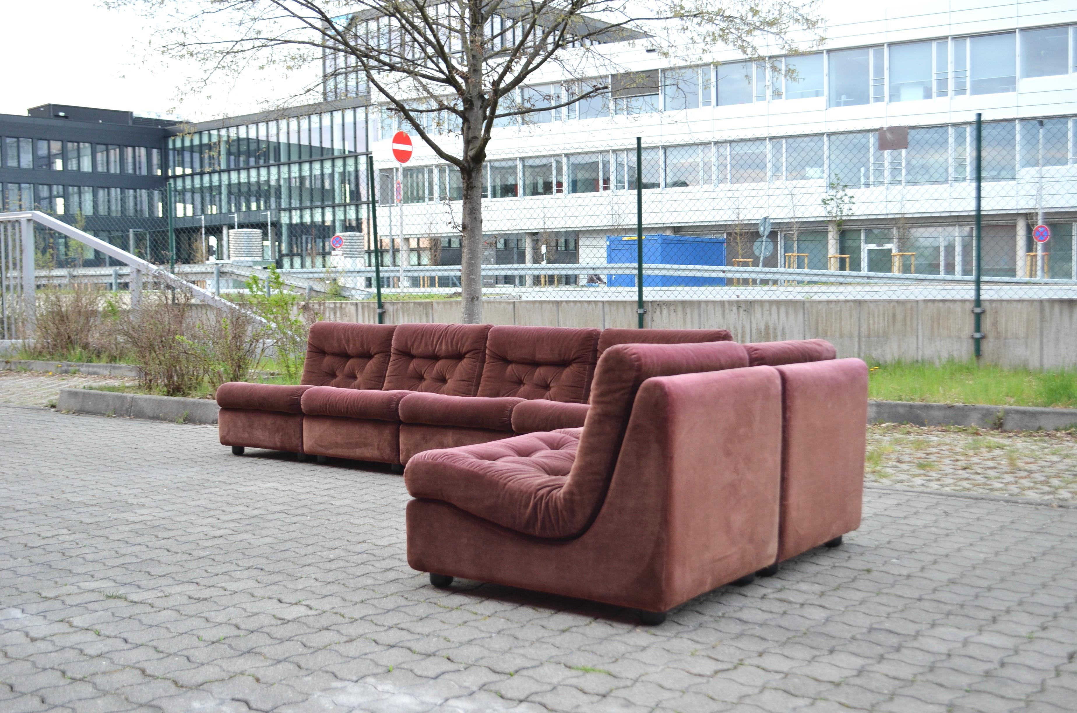 Dreipunkt International Vintage Modular Velvet redbrown Sectional Sofa 70ties For Sale 5
