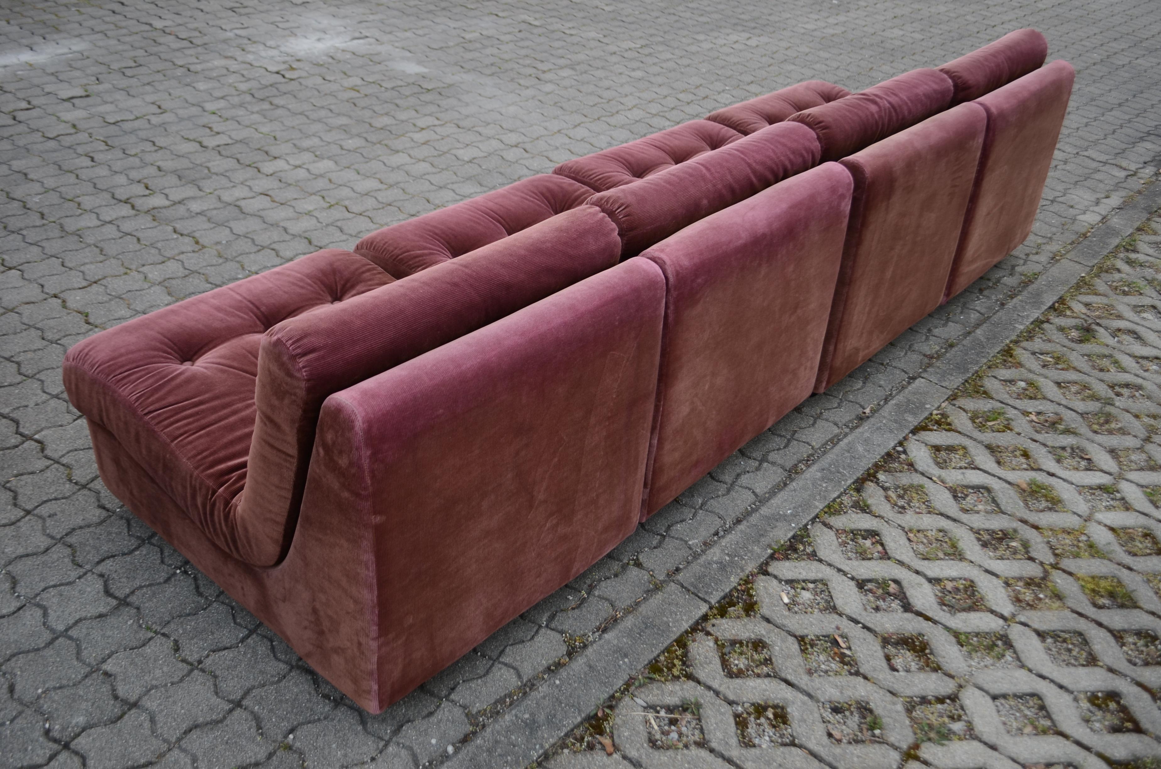Dreipunkt International Vintage Modular Velvet redbrown Sectional Sofa 70ties For Sale 6