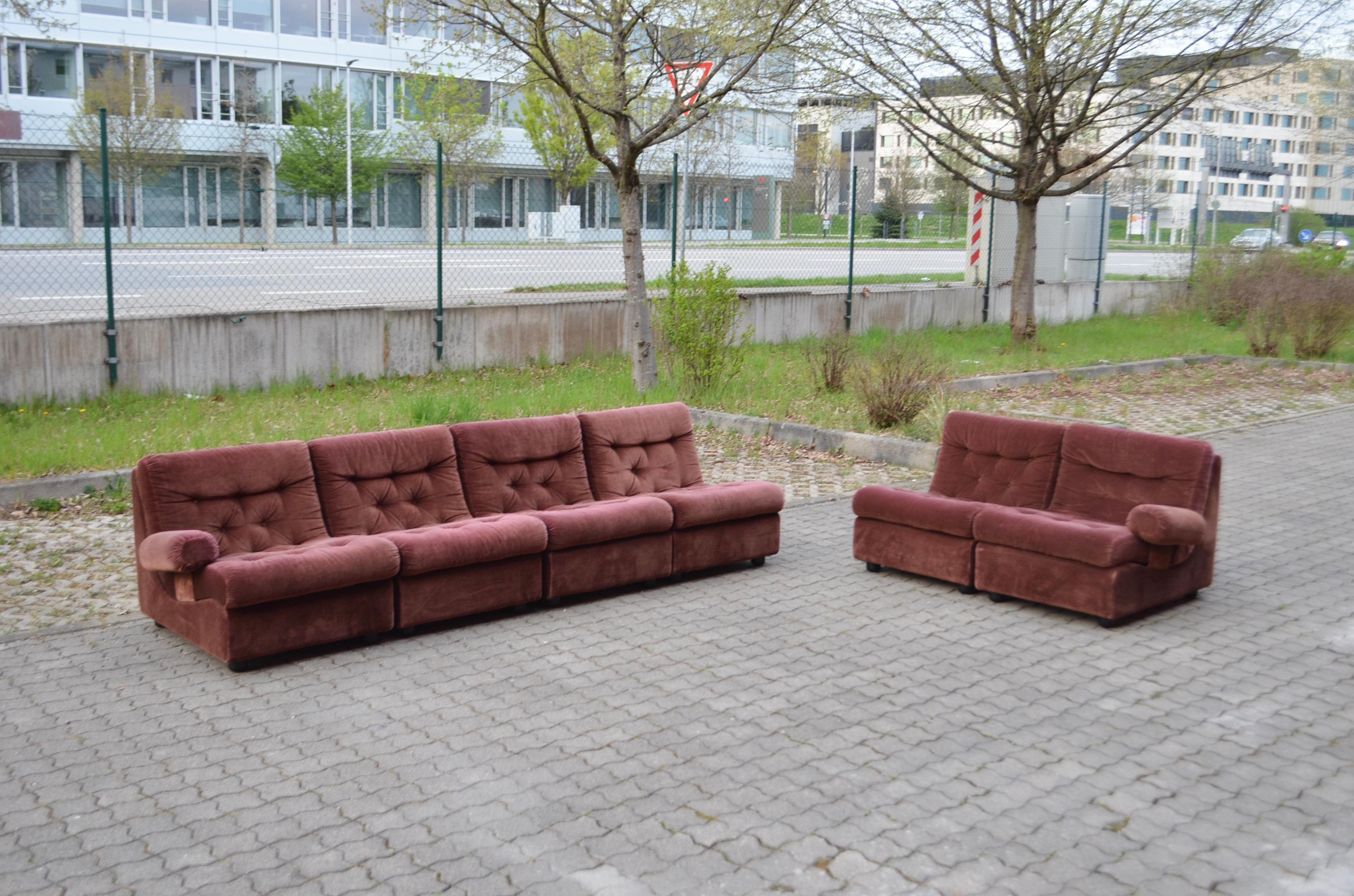 Dreipunkt International Vintage Modular Velvet redbrown Sectional Sofa 70ties For Sale 11