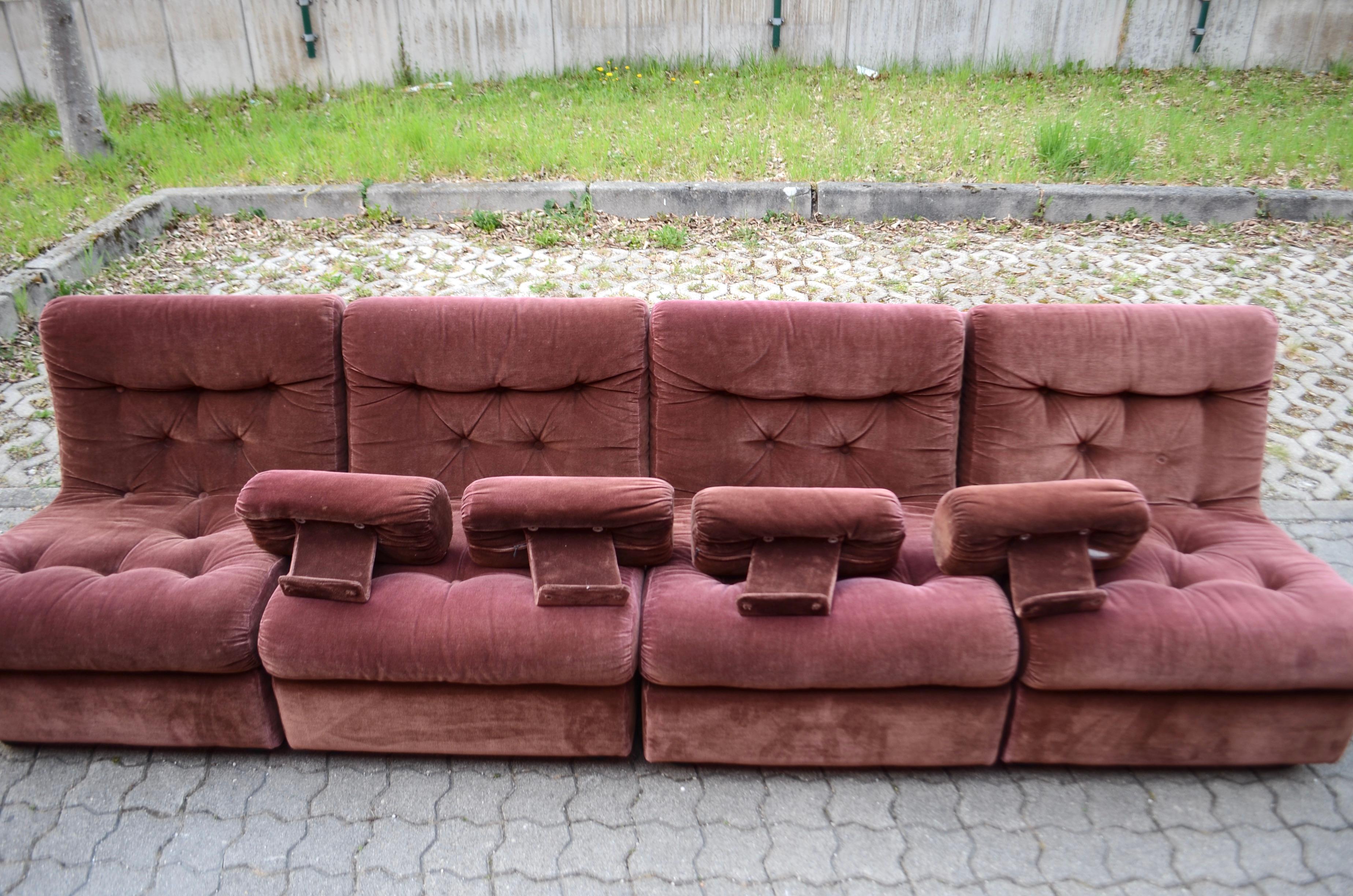 Dreipunkt International Vintage Modular Velvet redbrown Sectional Sofa 70ties For Sale 13