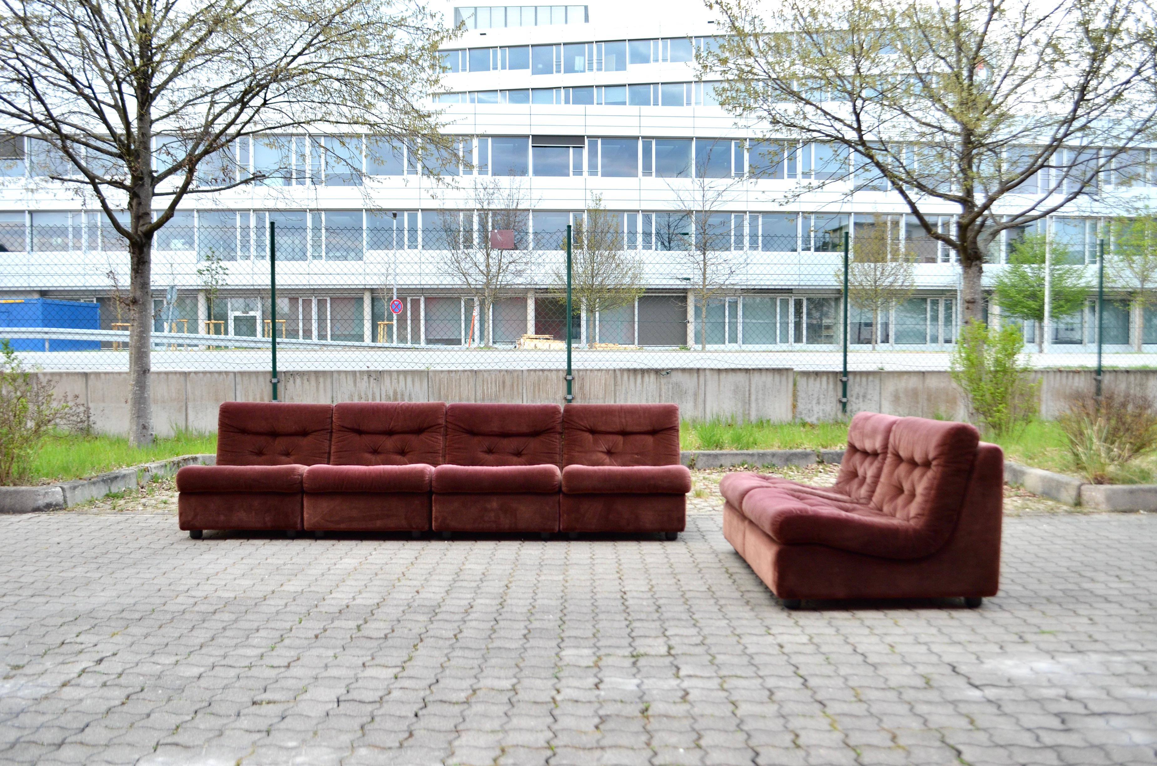 Dreipunkt International Vintage Modular Velvet redbrown Sectional Sofa 70ties In Good Condition For Sale In Munich, Bavaria