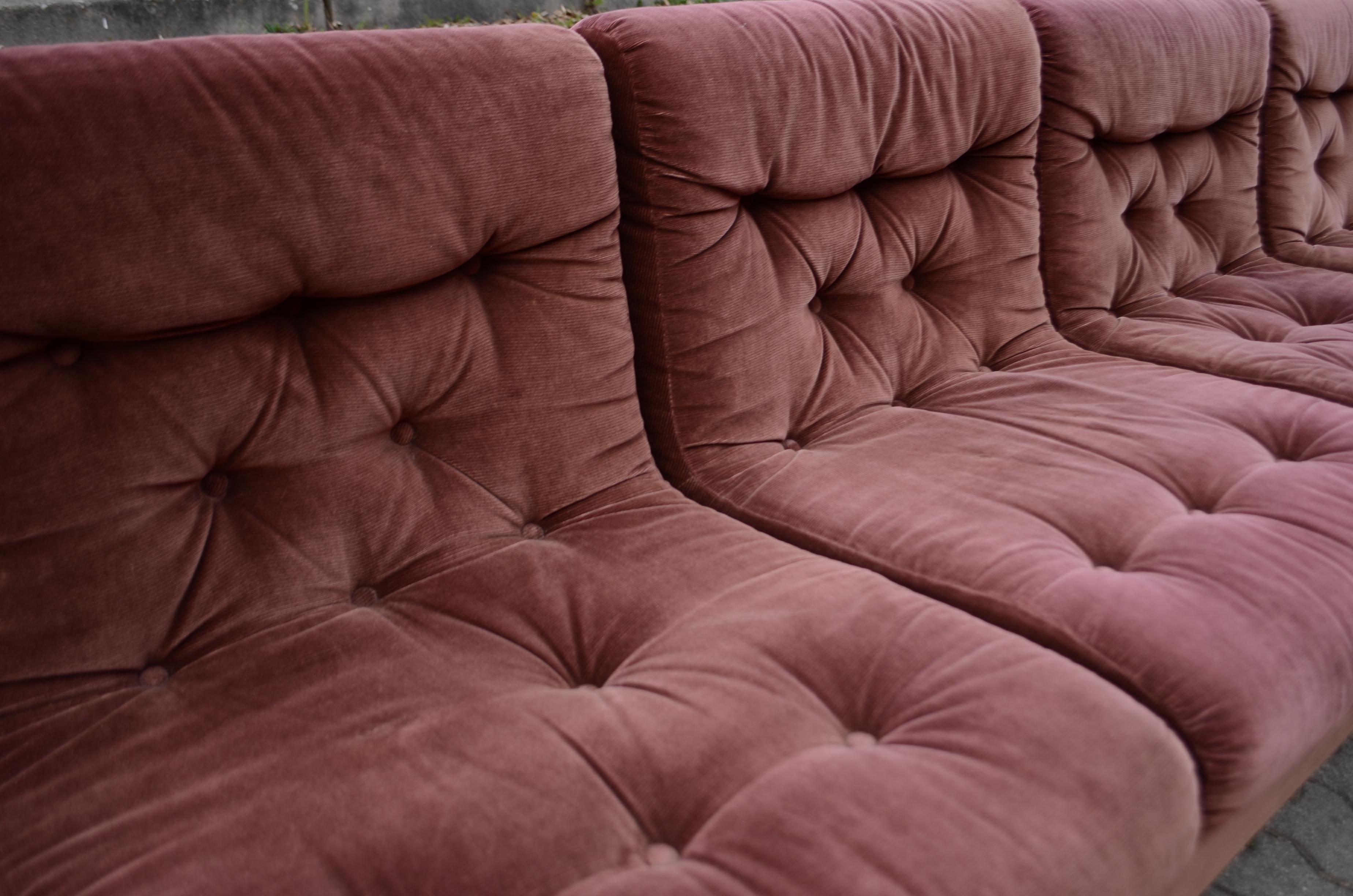 Dreipunkt International Vintage Modular Velvet redbrown Sectional Sofa 70ties For Sale 1