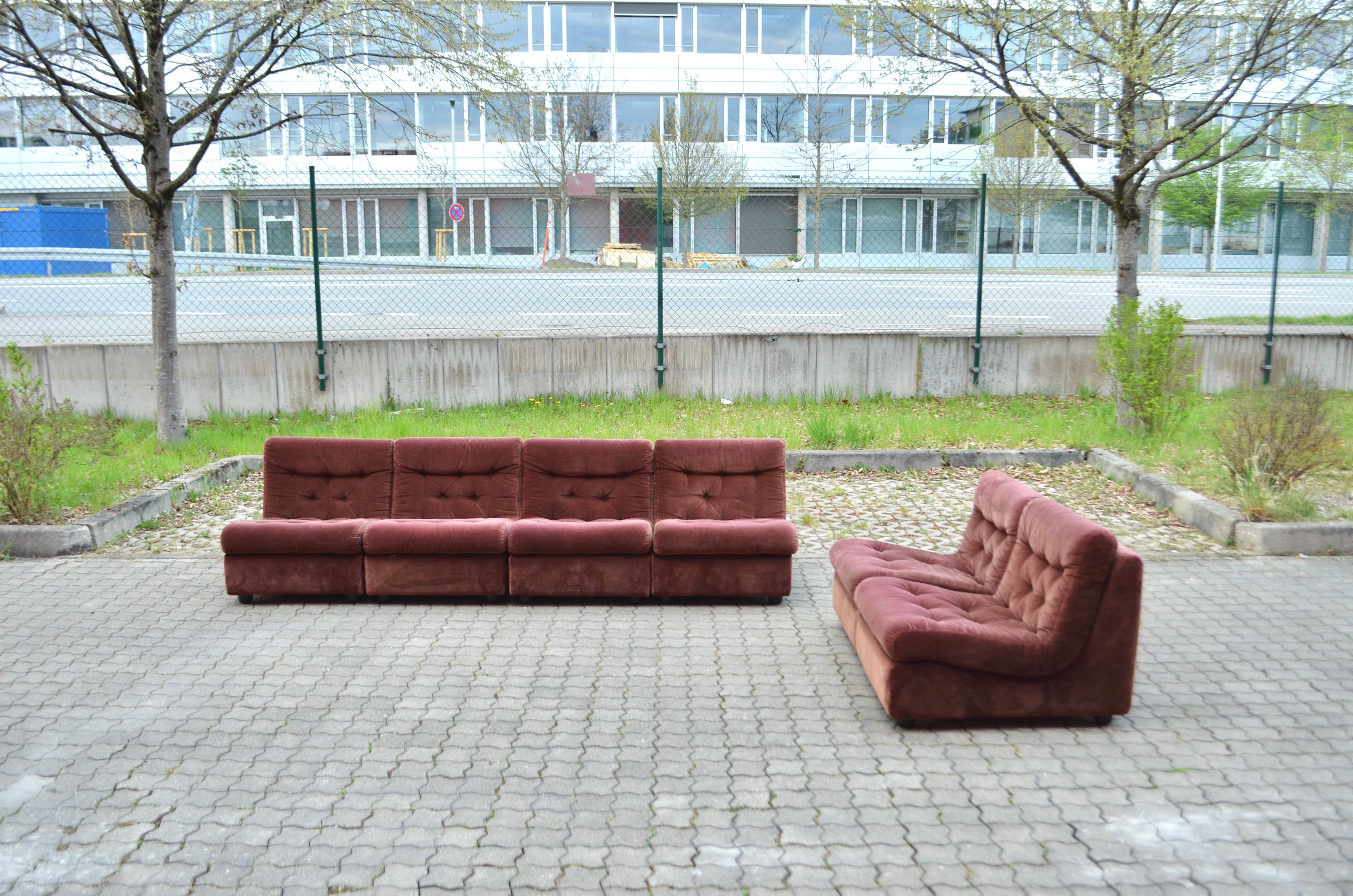 Dreipunkt International Vintage Modular Velvet redbrown Sectional Sofa 70ties