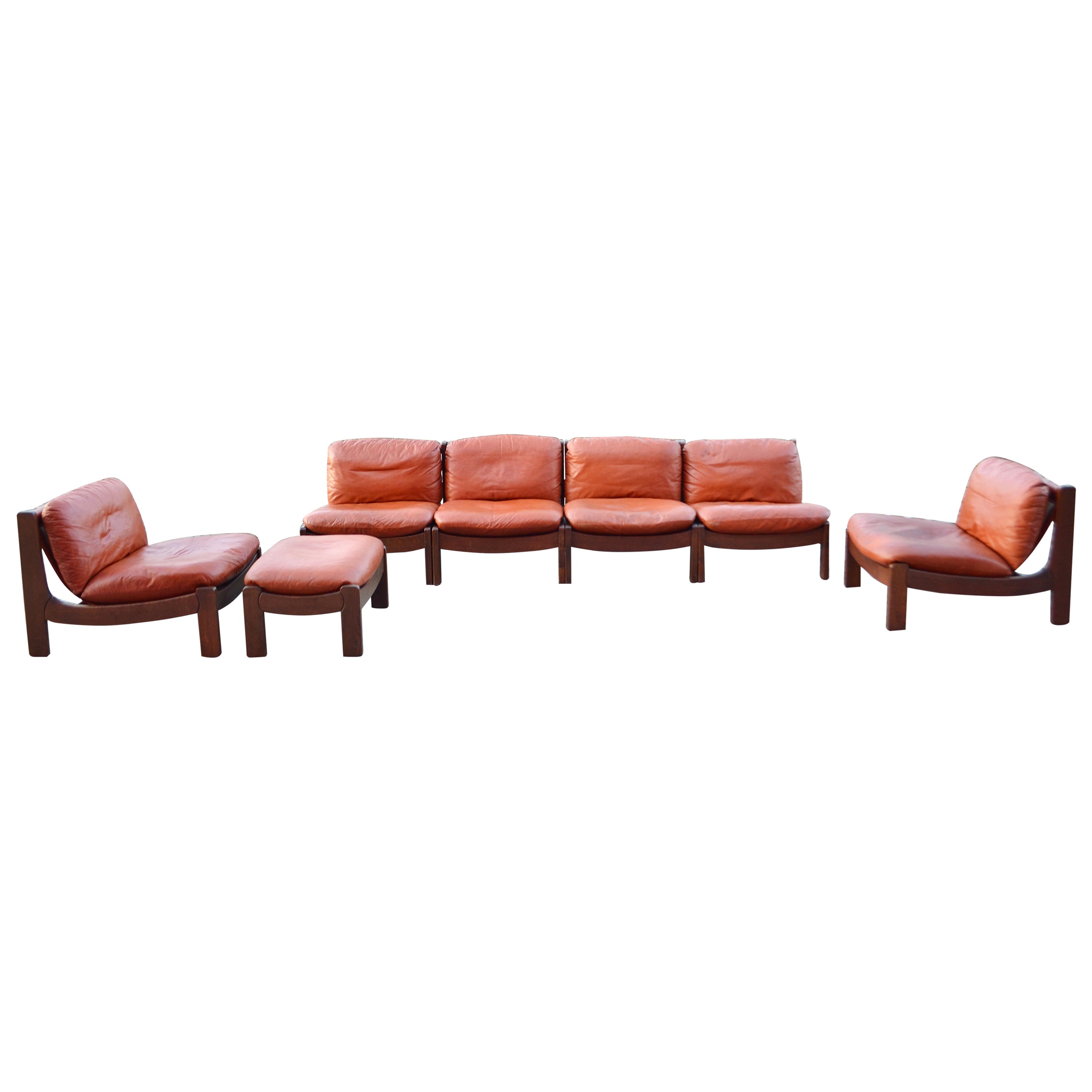 Canapé sectionnel modulaire en cuir cognac Dreipunkt International Vintage