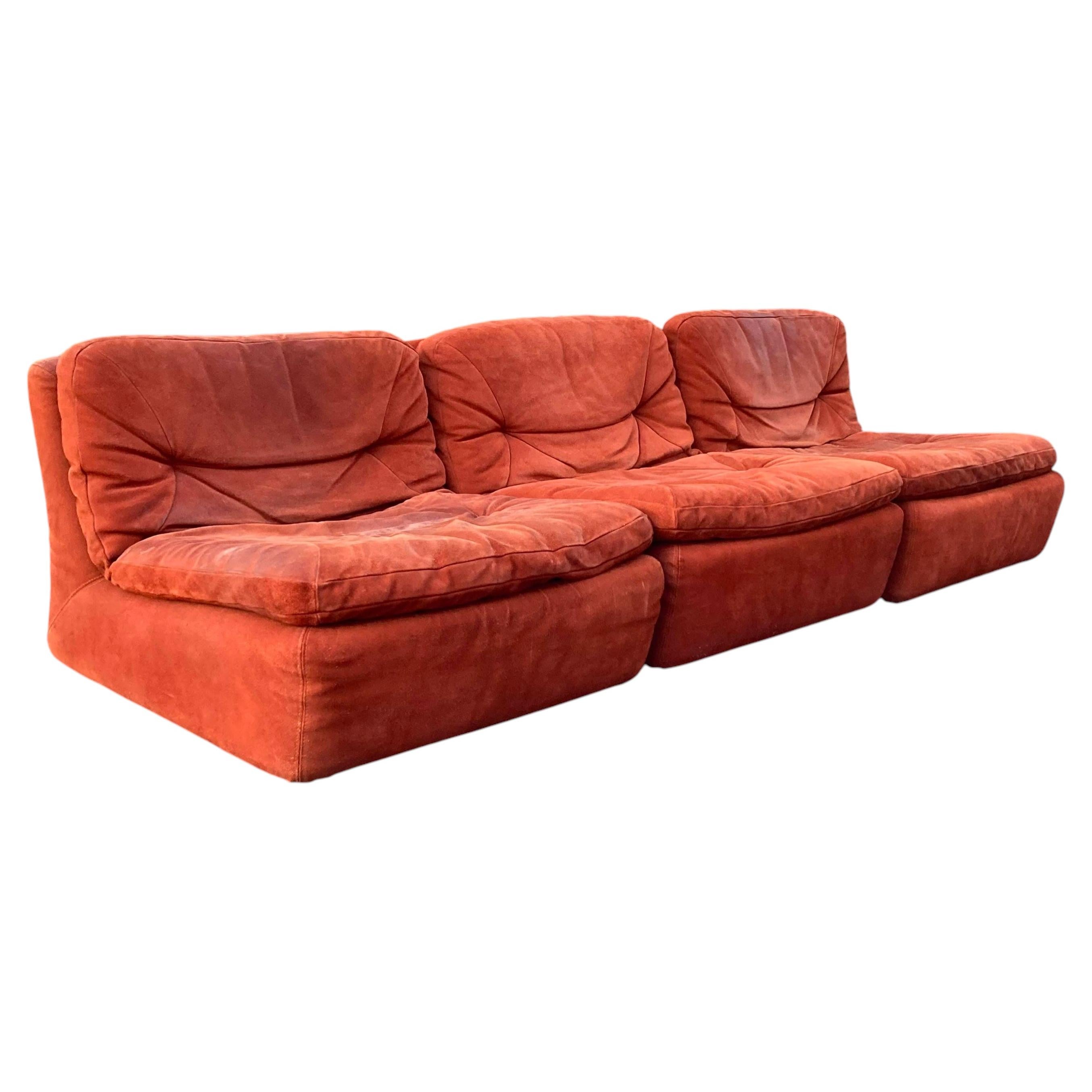 Dreipunkt International Vintage Velour Modular Leathersofa For Sale