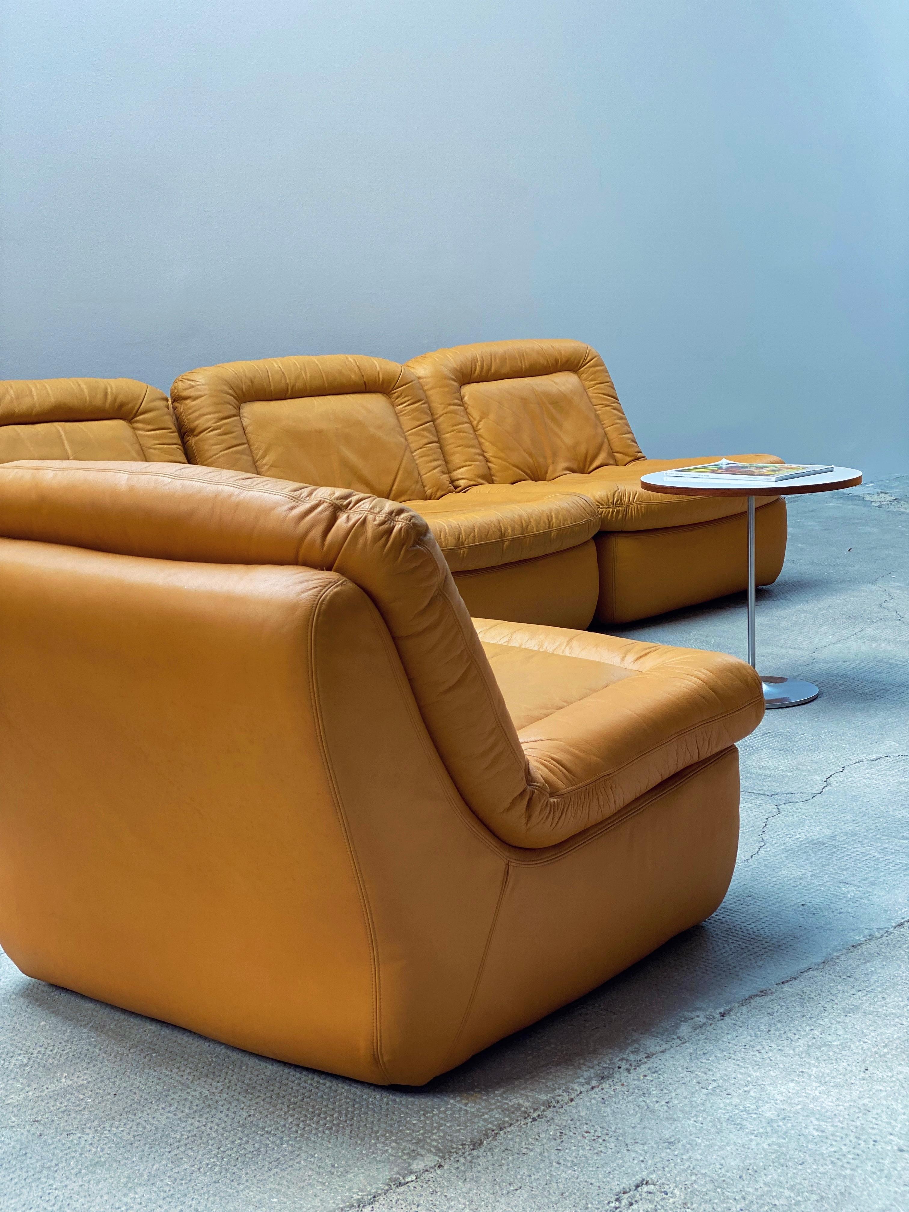 Fin du 20e siècle Dreipunkt Modular Lounge Sessel Sofa Sitzgruppe Leder gelb, Deutschland 1970 en vente