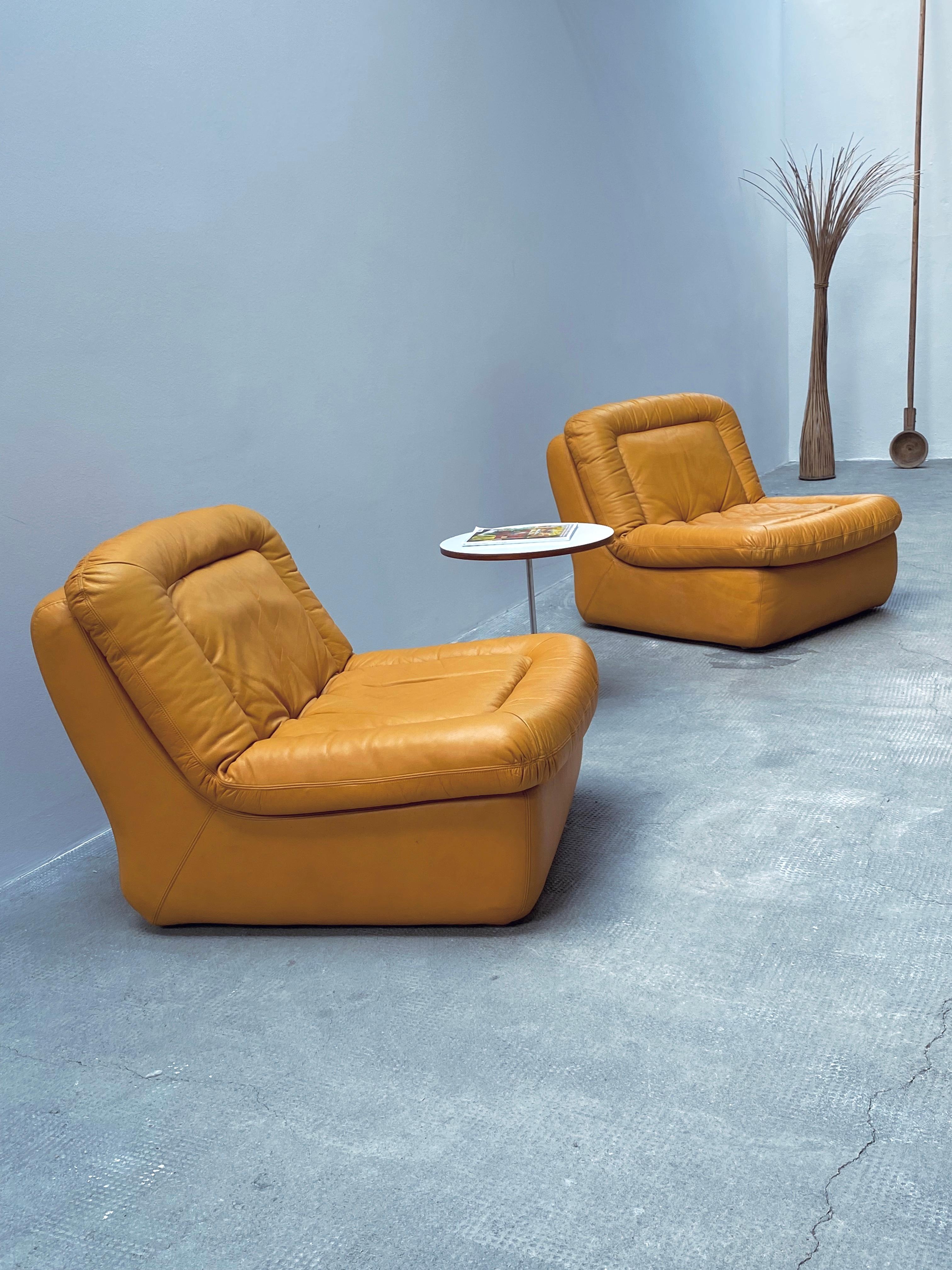 Cuir Dreipunkt Modular Lounge Sessel Sofa Sitzgruppe Leder gelb, Deutschland 1970 en vente