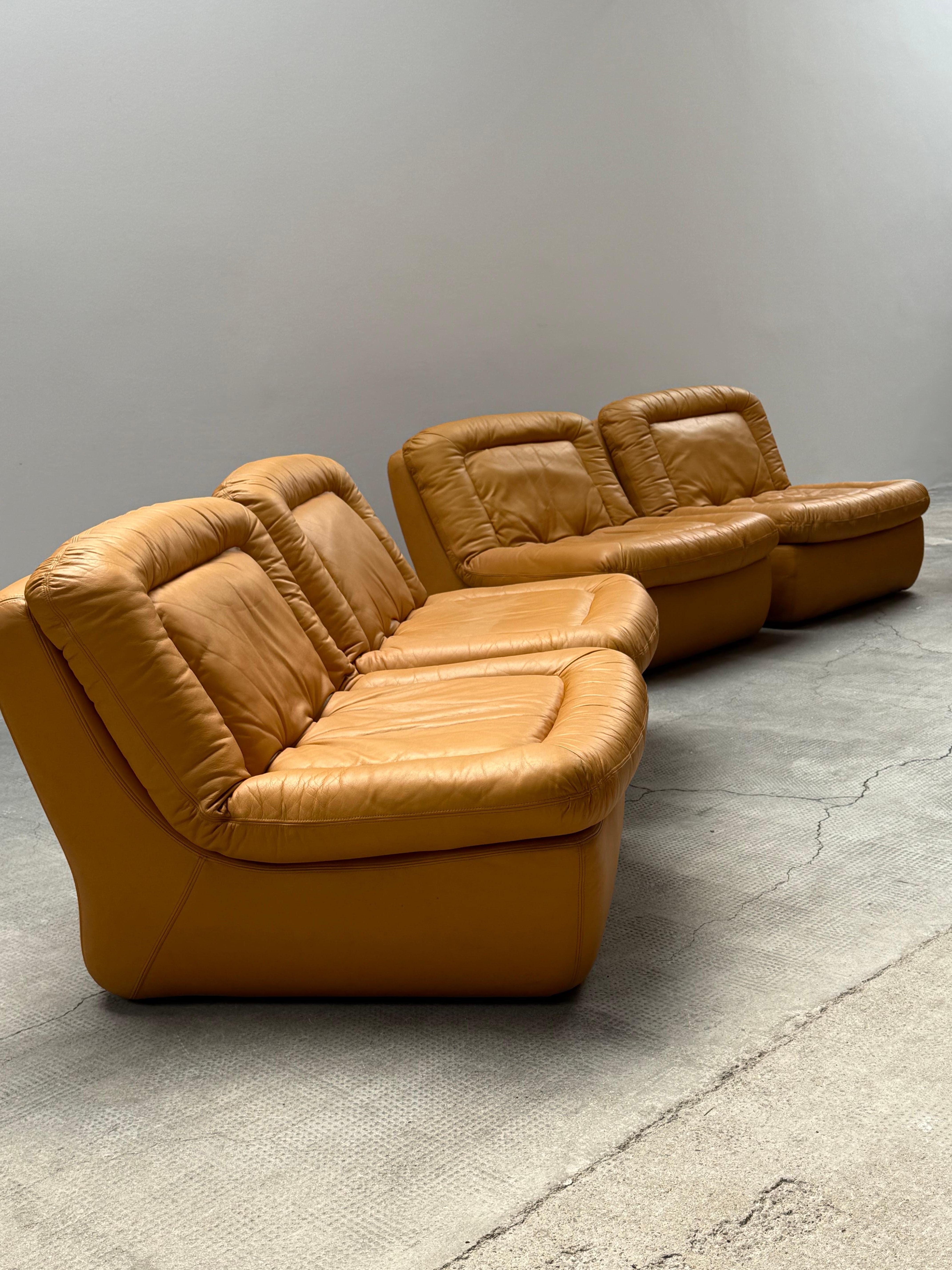 Dreipunkt Modular Lounge Sessel Sofá Sitzgruppe Leder gelb, Deutschland 1970er en venta 5