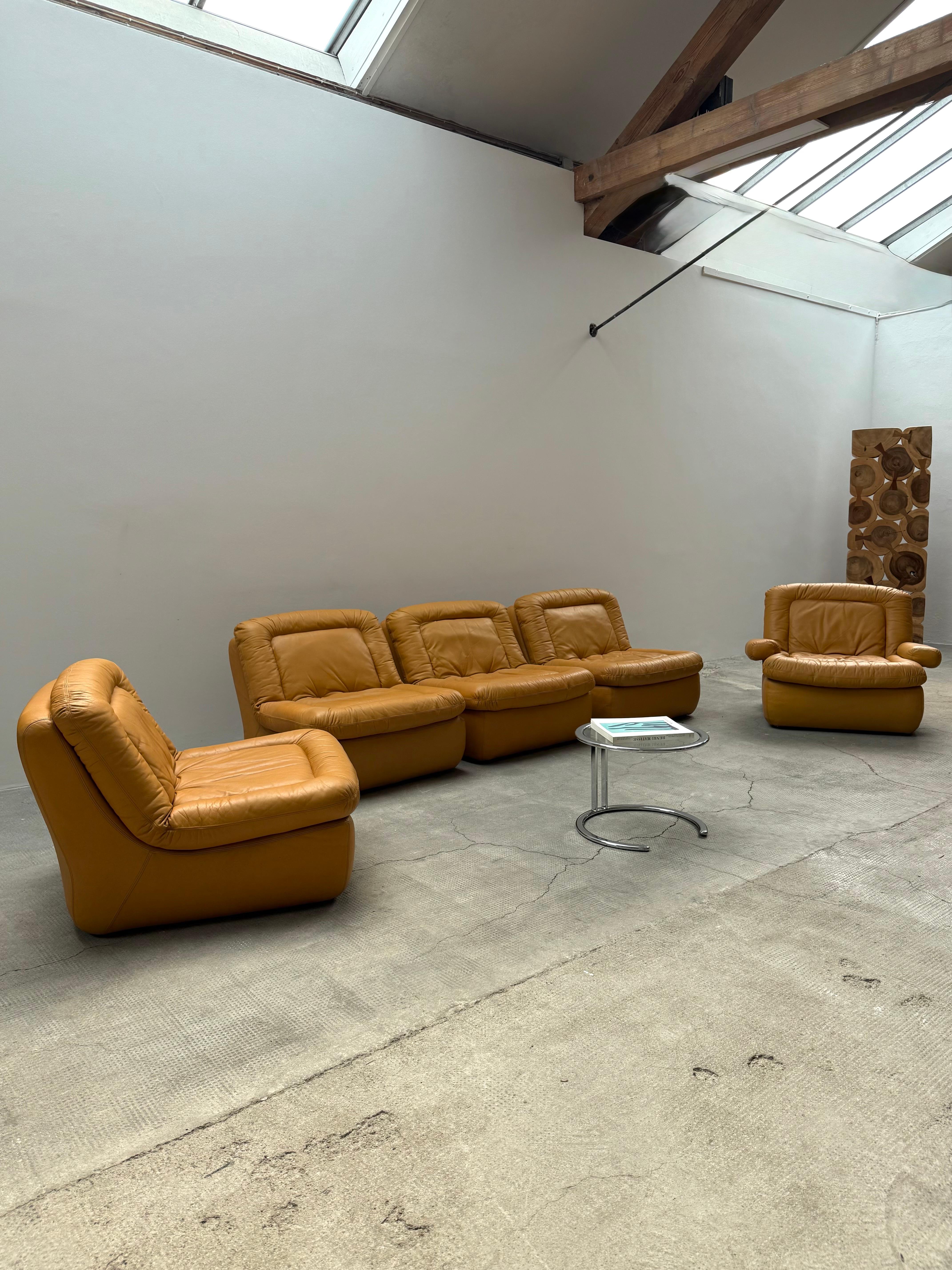Dreipunkt Modular Lounge Sessel Sofá Sitzgruppe Leder gelb, Deutschland 1970er en venta 7