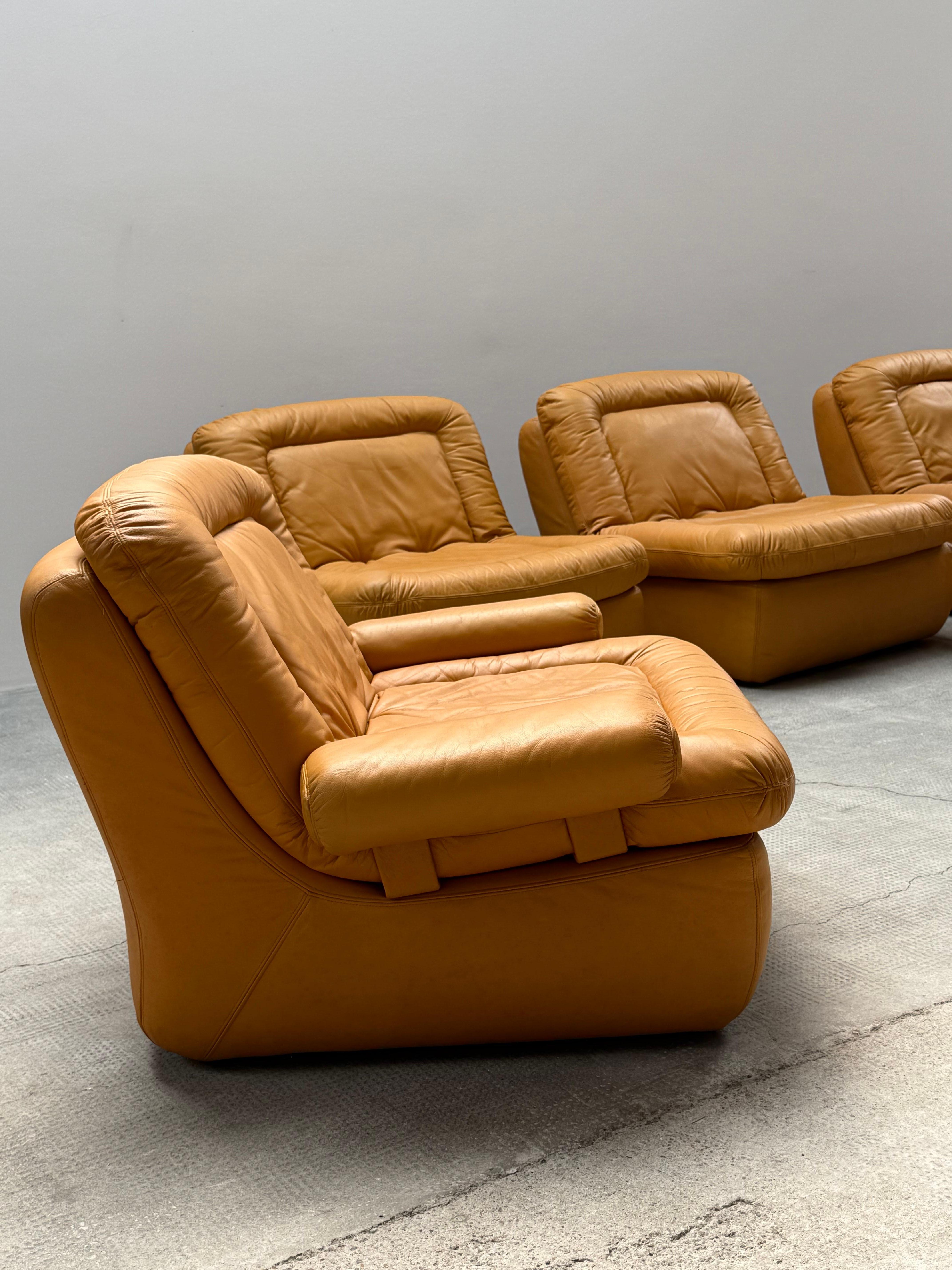 Dreipunkt Modular Lounge Sessel Sofá Sitzgruppe Leder gelb, Deutschland 1970er Moderno de mediados de siglo en venta