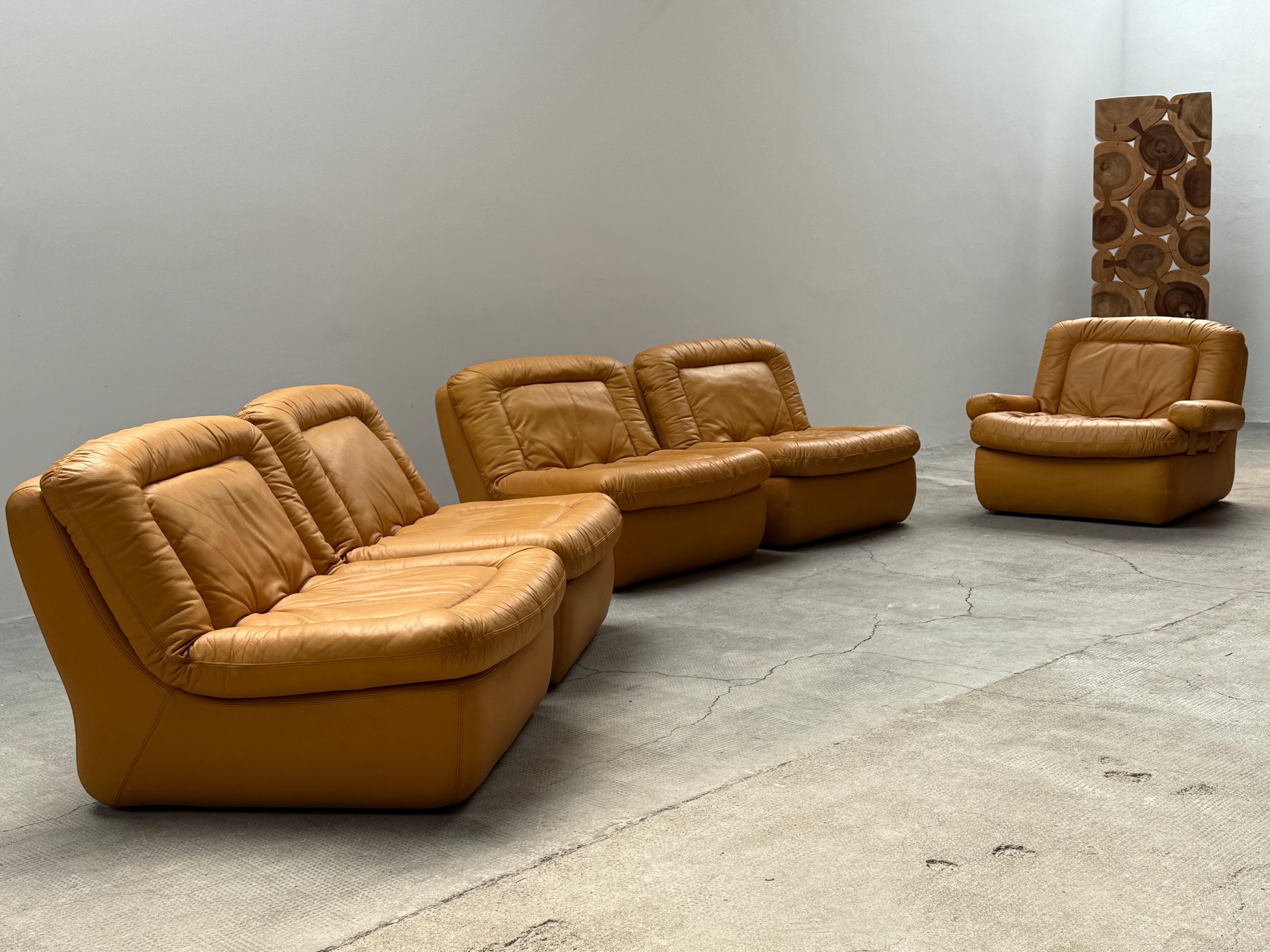 Dreipunkt Modular Lounge Sessel Sofá Sitzgruppe Leder gelb, Deutschland 1970er en venta 2