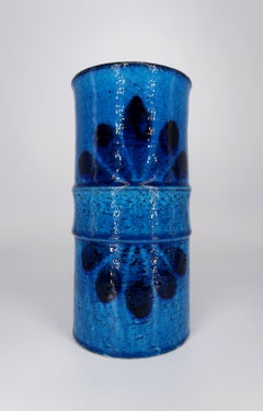 Rörstrand Swedish Modern Blue Chamotte Ceramic Vase, 1972