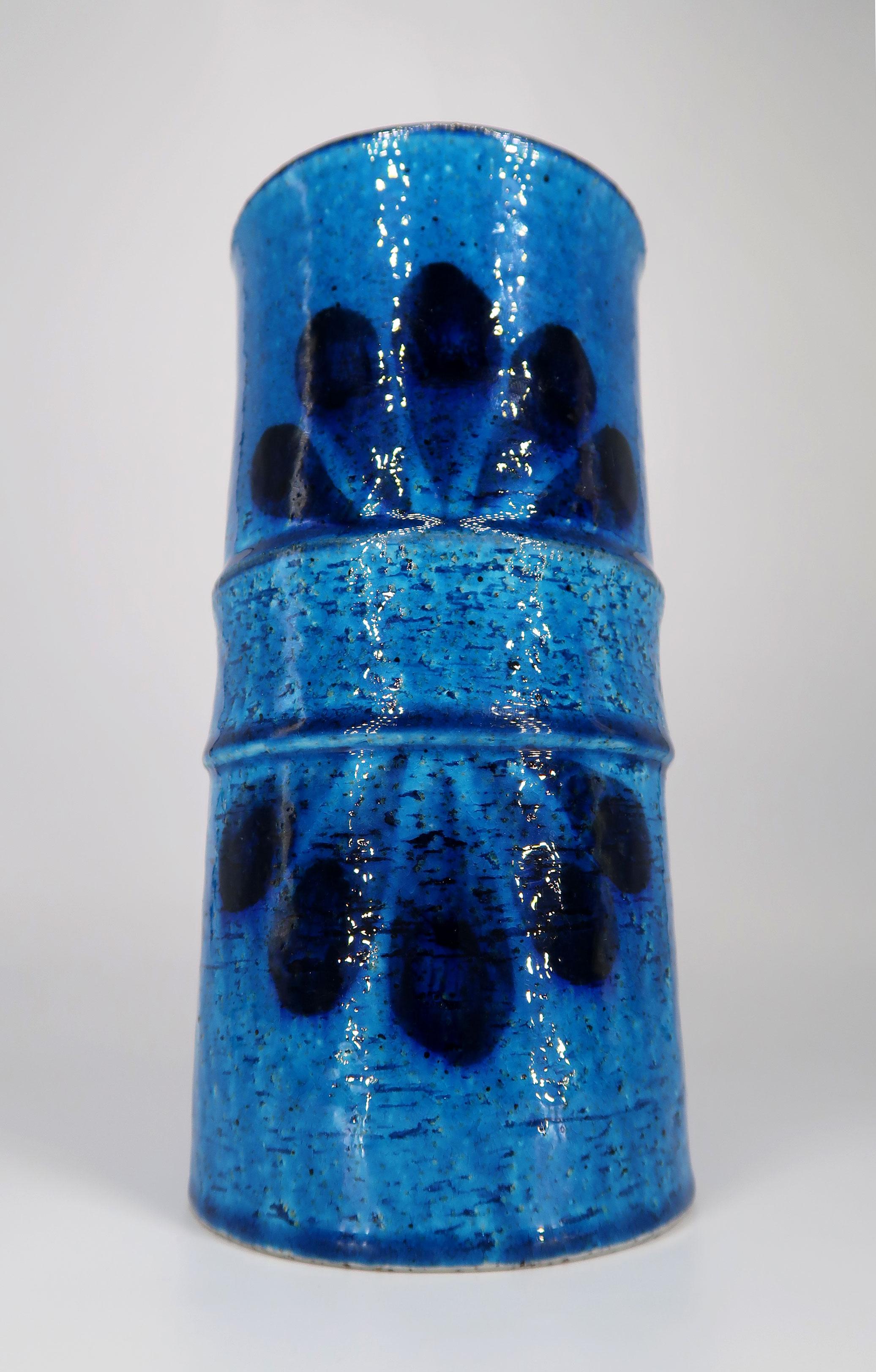 Mid-Century Modern Rörstrand Swedish Modern Blue Chamotte Ceramic Vase, 1972 For Sale