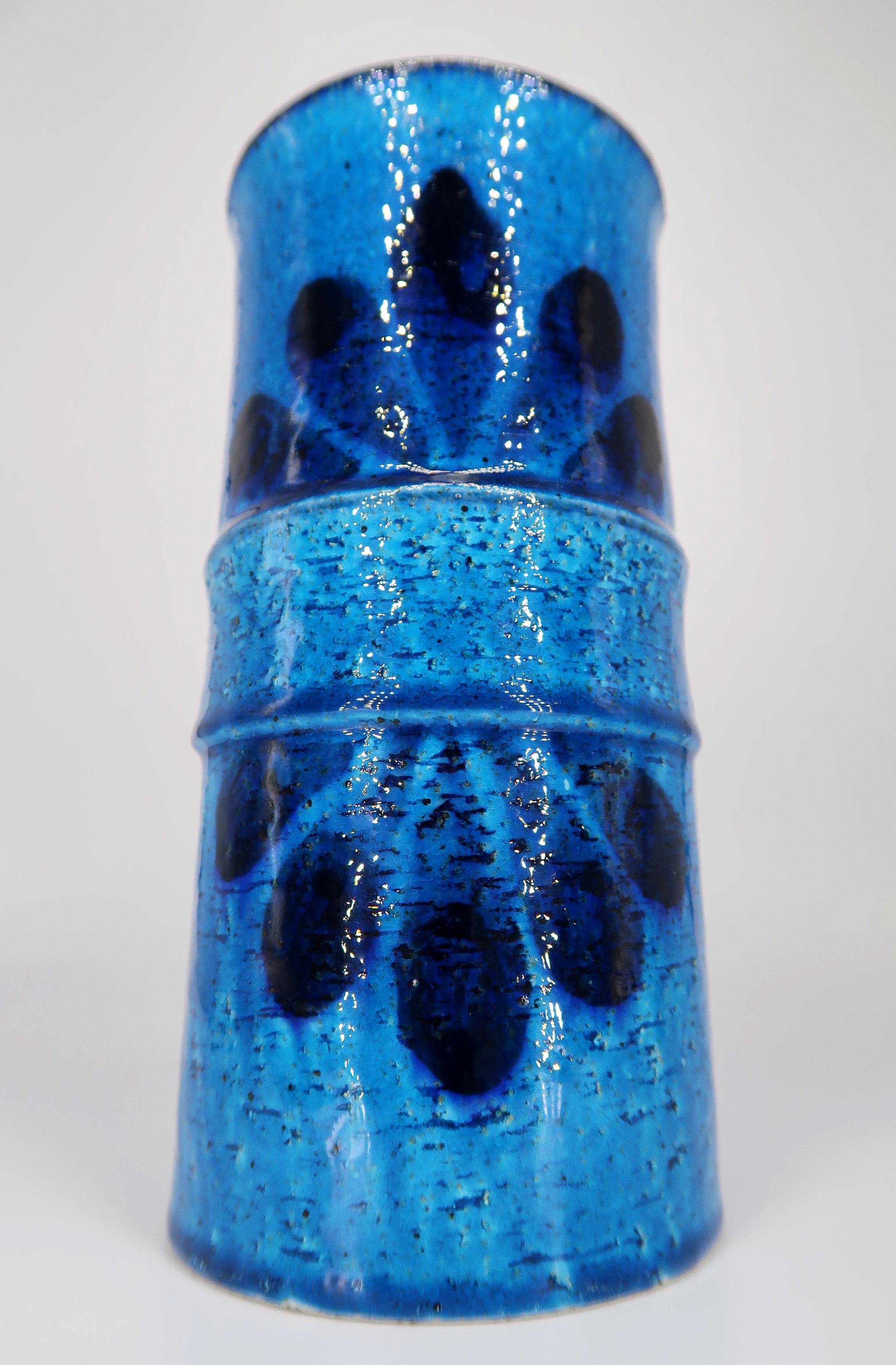 20th Century Rörstrand Swedish Modern Blue Chamotte Ceramic Vase, 1972 For Sale