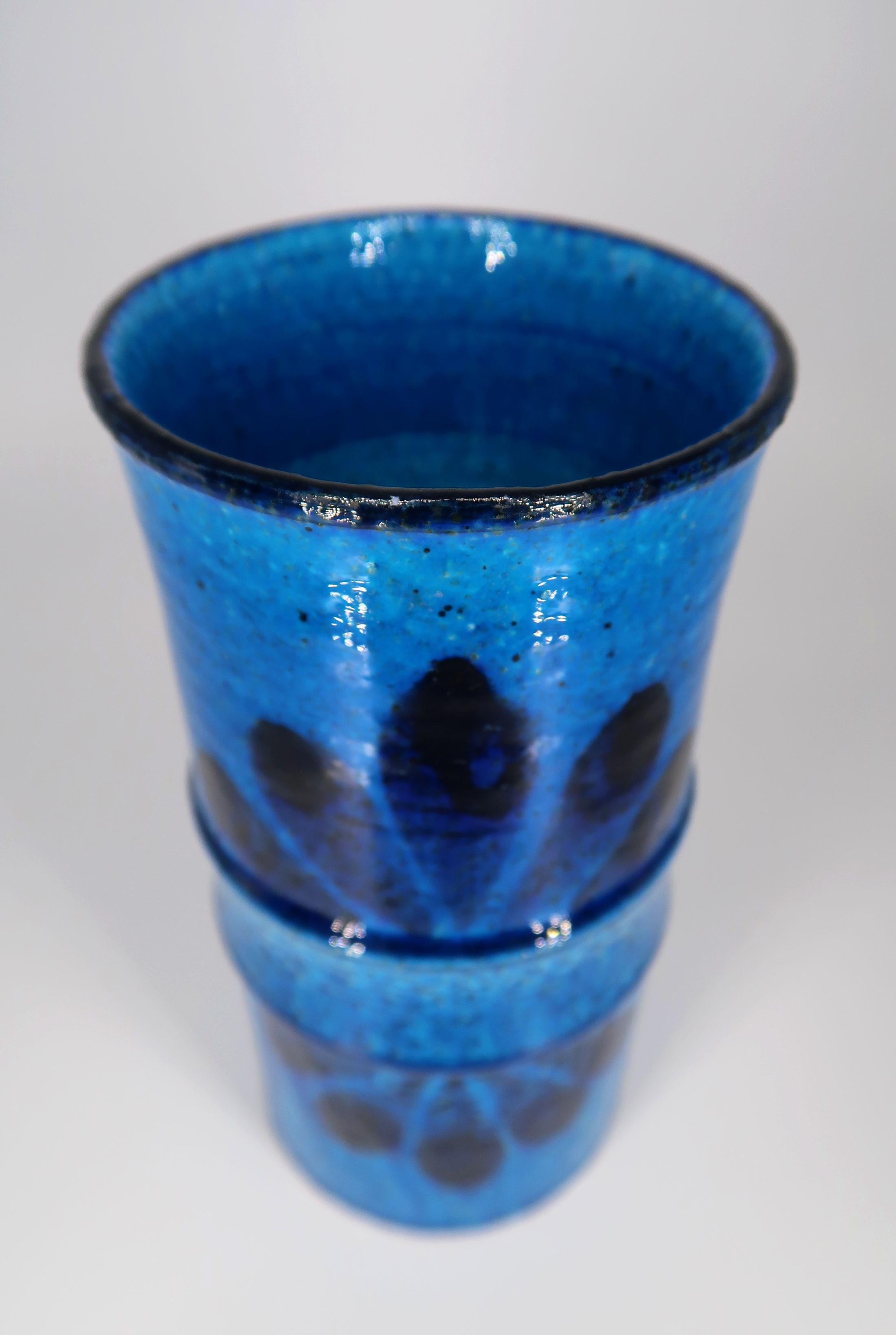 Rörstrand Swedish Modern Blue Chamotte Ceramic Vase, 1972 For Sale 2