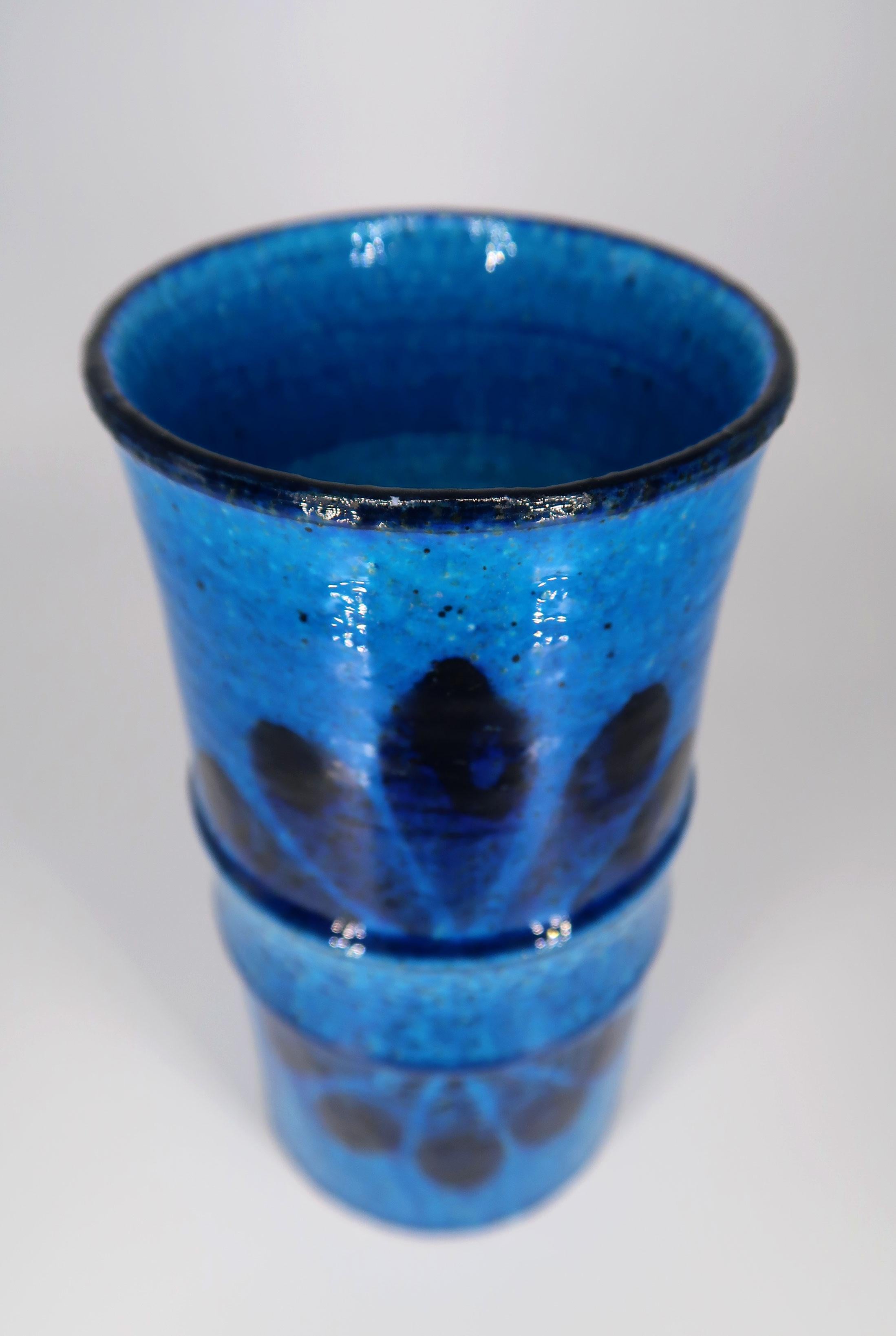Rörstrand Swedish Modern Blue Chamotte Ceramic Vase, 1972 For Sale 1