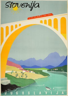 Original Vintage Travel Advertising Poster Slovenia Yugoslavia Railway River Art