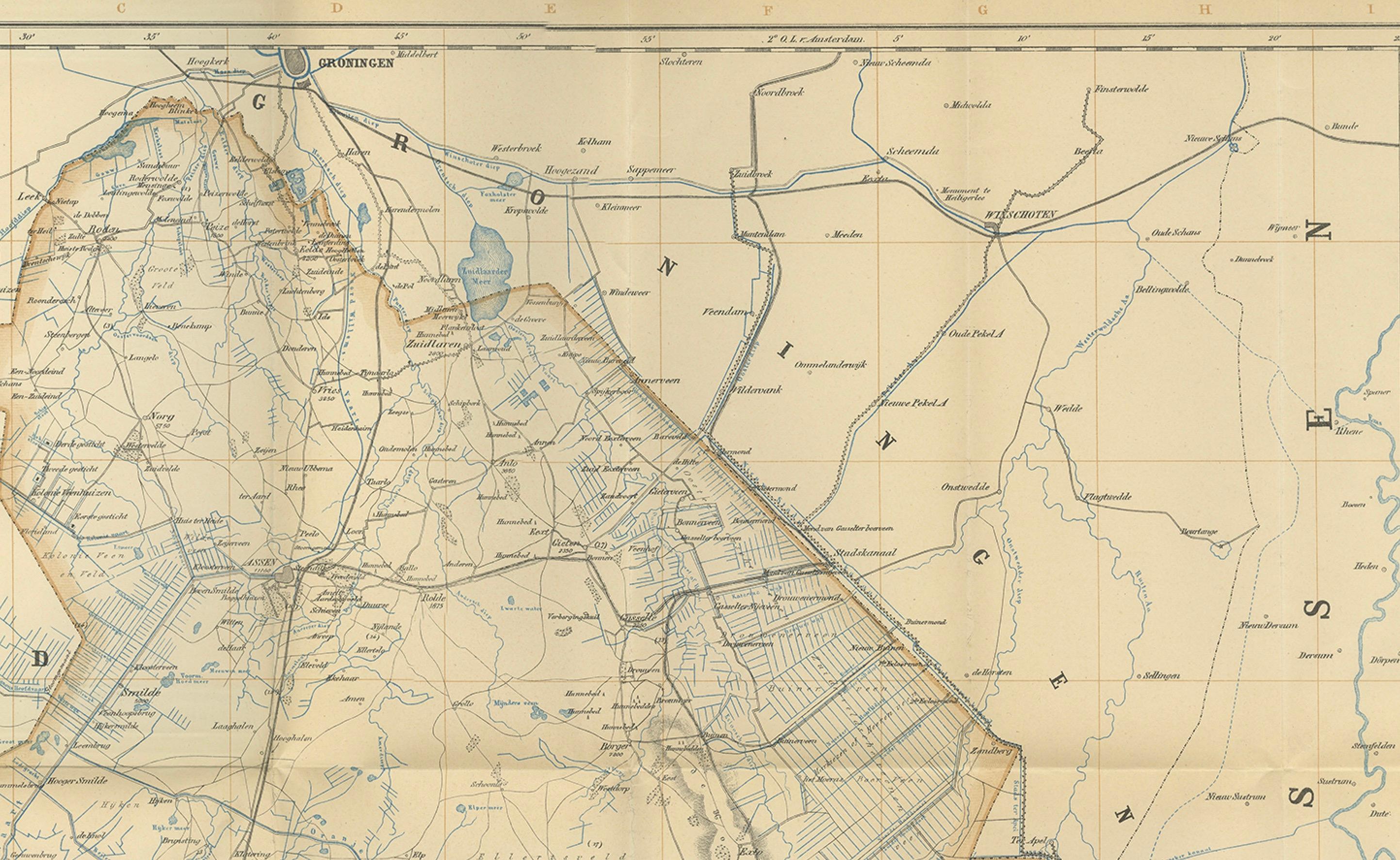 Antique Map of Drenthe – J. Kuijper Provincial Atlas, Zwolle 1908

This finely engraved antique map presents the Dutch province of Drenthe as drawn by J. Kuijper and published by W\.E.J. Tjeenk Willink in Zwolle in 1908. It belongs to the celebrated
