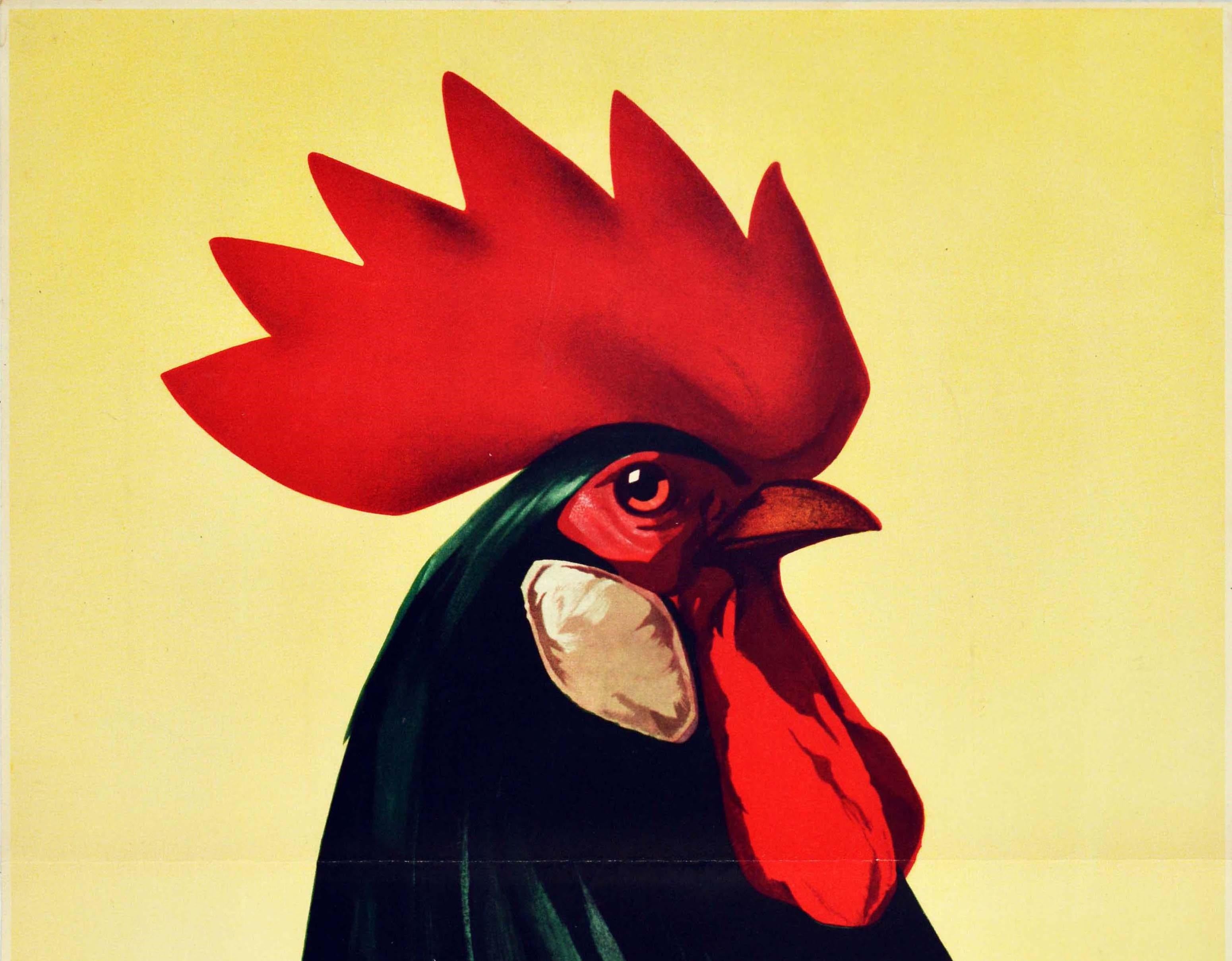Affiche rétro originale, Petit exposition d'animaux, Ferme de Leipzig, Cockerel Rooster, œuvre d'art - Print de Drescher