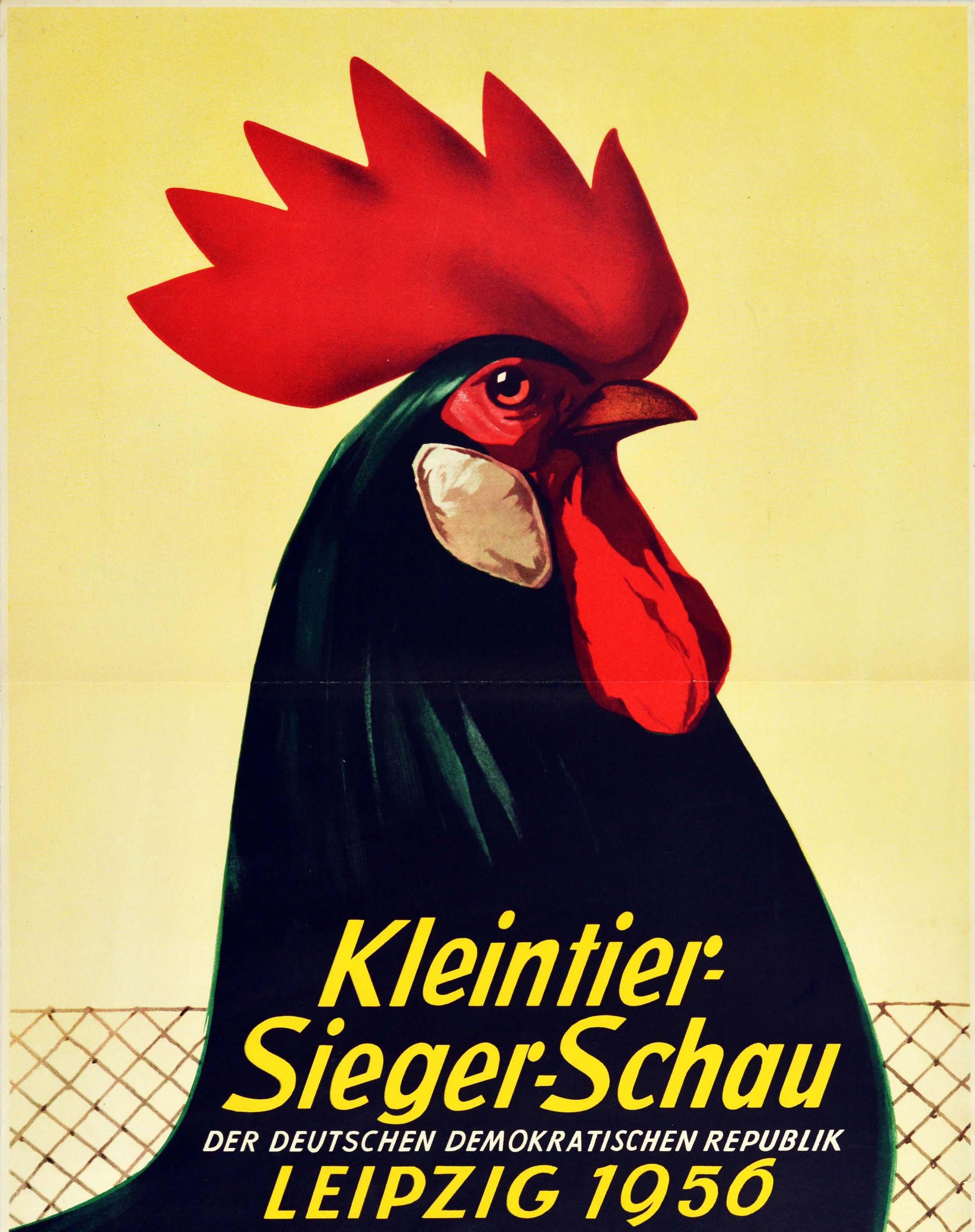 Affiche publicitaire originale d'époque pour le gagnant de l'exposition de petits animaux de la République démocratique allemande qui s'est tenue à Leipzig du 7 au 9 décembre 1956 / Kleintier-Sieger-Schau der Deutschen Demokratischen Republik