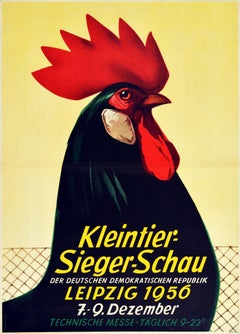 Original Retro Poster Small Animal Show Leipzig Farm Cockerel Rooster Artwork