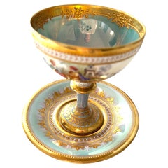 Dresden Ambrosius Lamm Aqua Blue Footed Sherbet Cup and Saucer