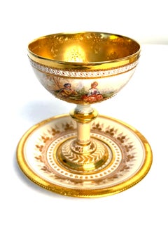 Dresden Ambrosius Lamm Cream White Footed Cup Saucer Hand Painted ca 1930