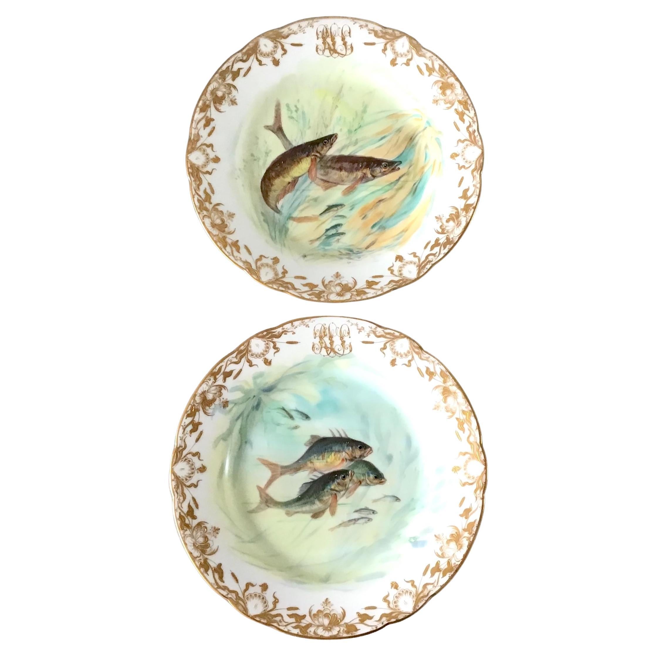 Porcelain Dresden Ambrosius Lamm Dinner Fish Set Service for 14 Hand Painted, Ca 1930 For Sale