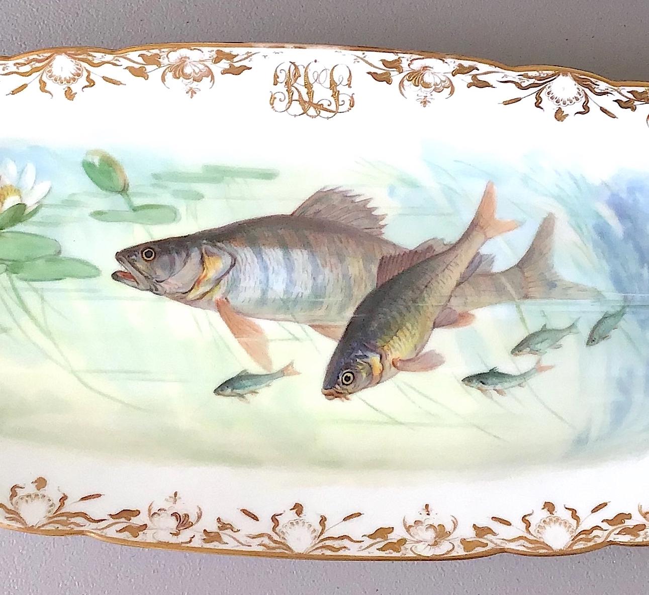 Dresden Ambrosius Lamm Dinner Fish Set Service for 14 Hand Painted, Ca 1930 For Sale 9