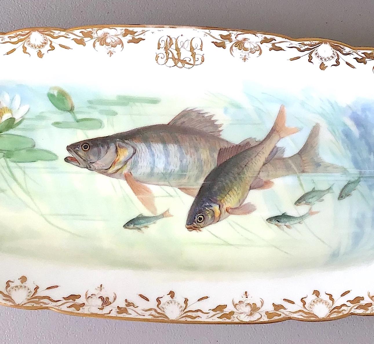 Dresden Ambrosius Lamm Dinner Fish Set Service for 14 Hand Painted, Ca 1930 For Sale 10