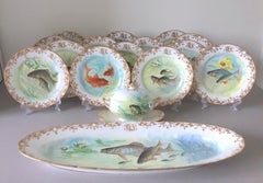 Dresden Ambrosius Lamm Dinner Fish Set Service for 14 Hand Painted, Ca 1930