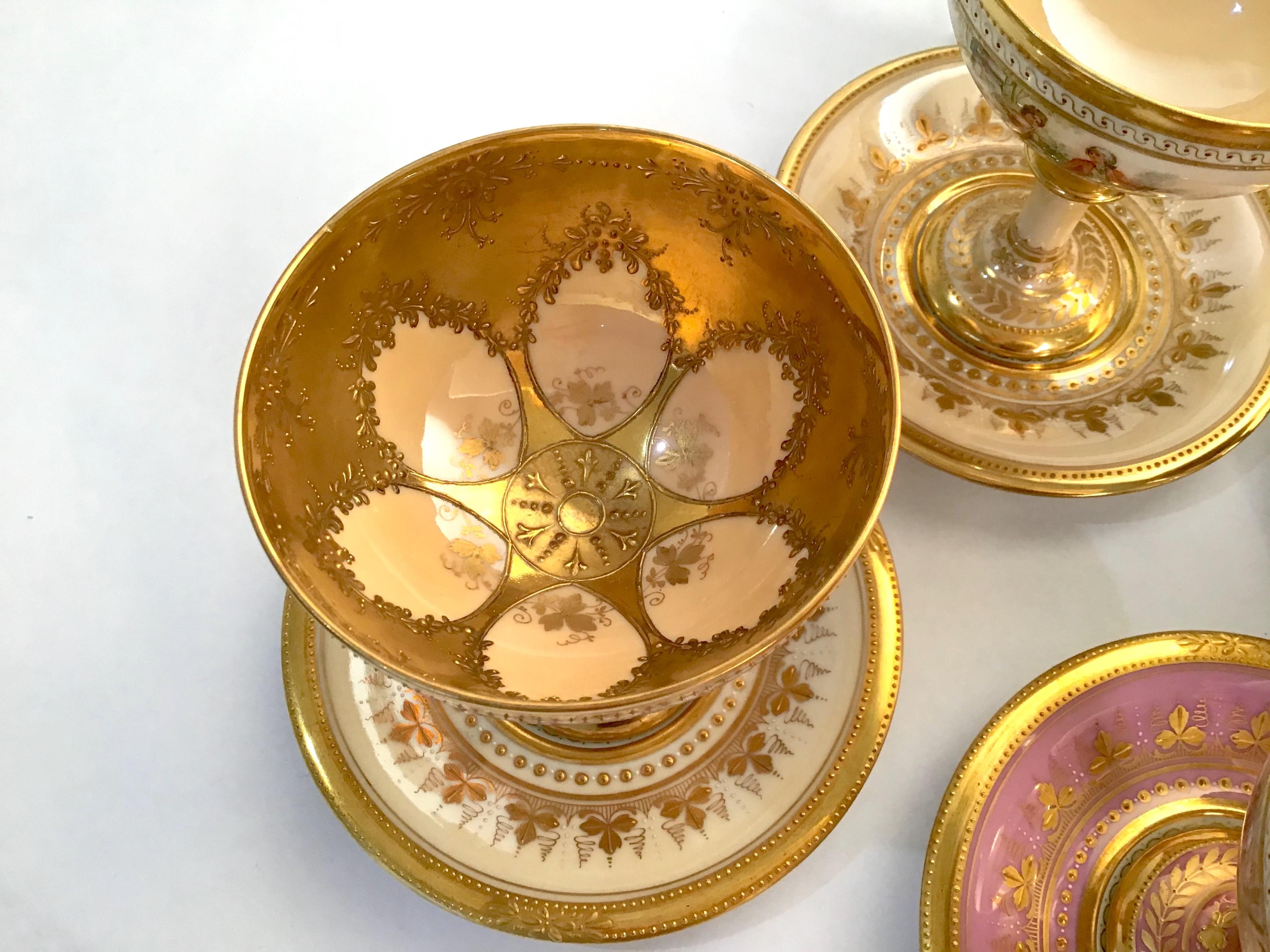 Dresden Ambrosius Lamm Footed Cups and Dessert Plates Set of 10 Hand Painted For Sale 3