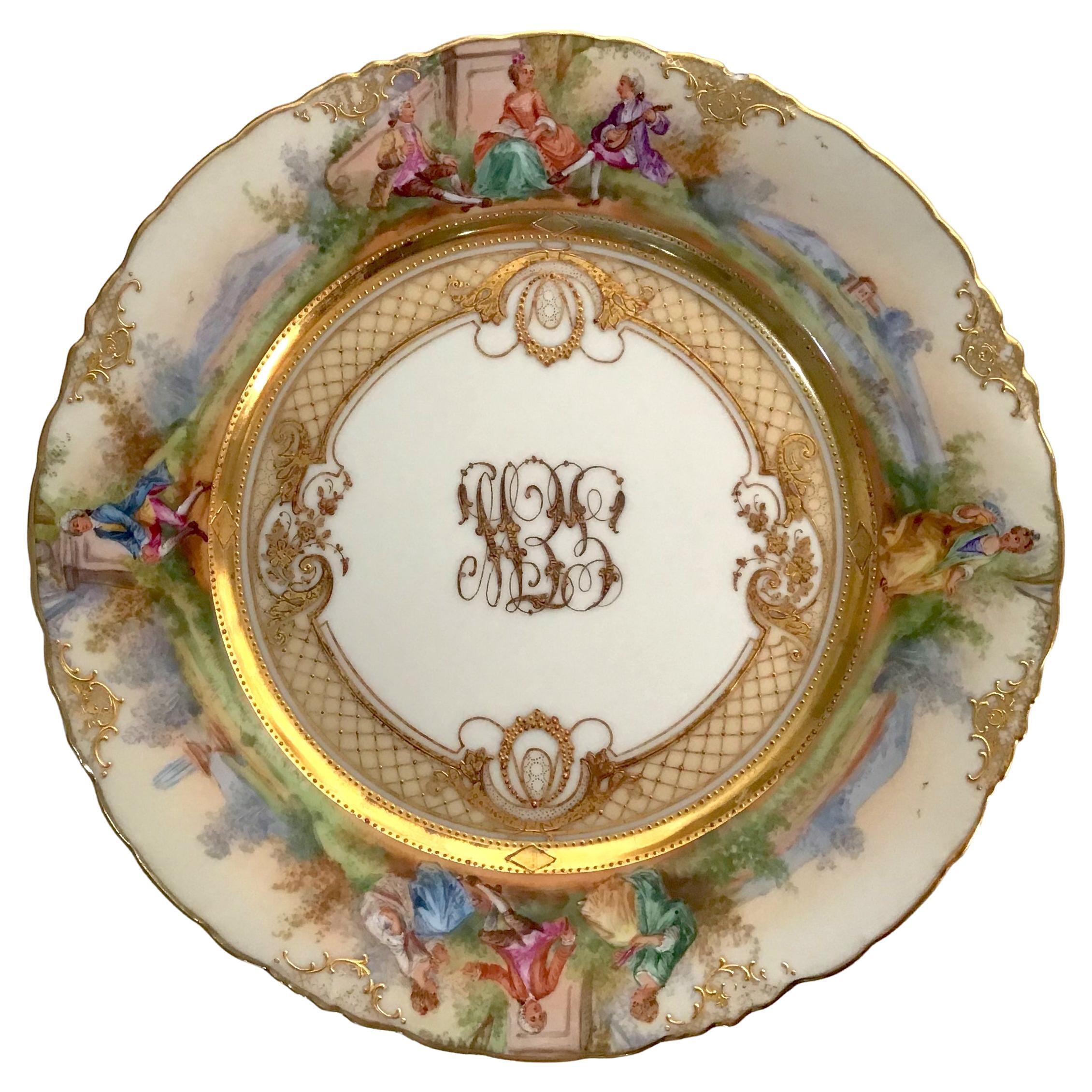 Dresden Ambrosius Lamm Footed Cups and Dessert Plates Set for 10 Hand Painted For Sale 6