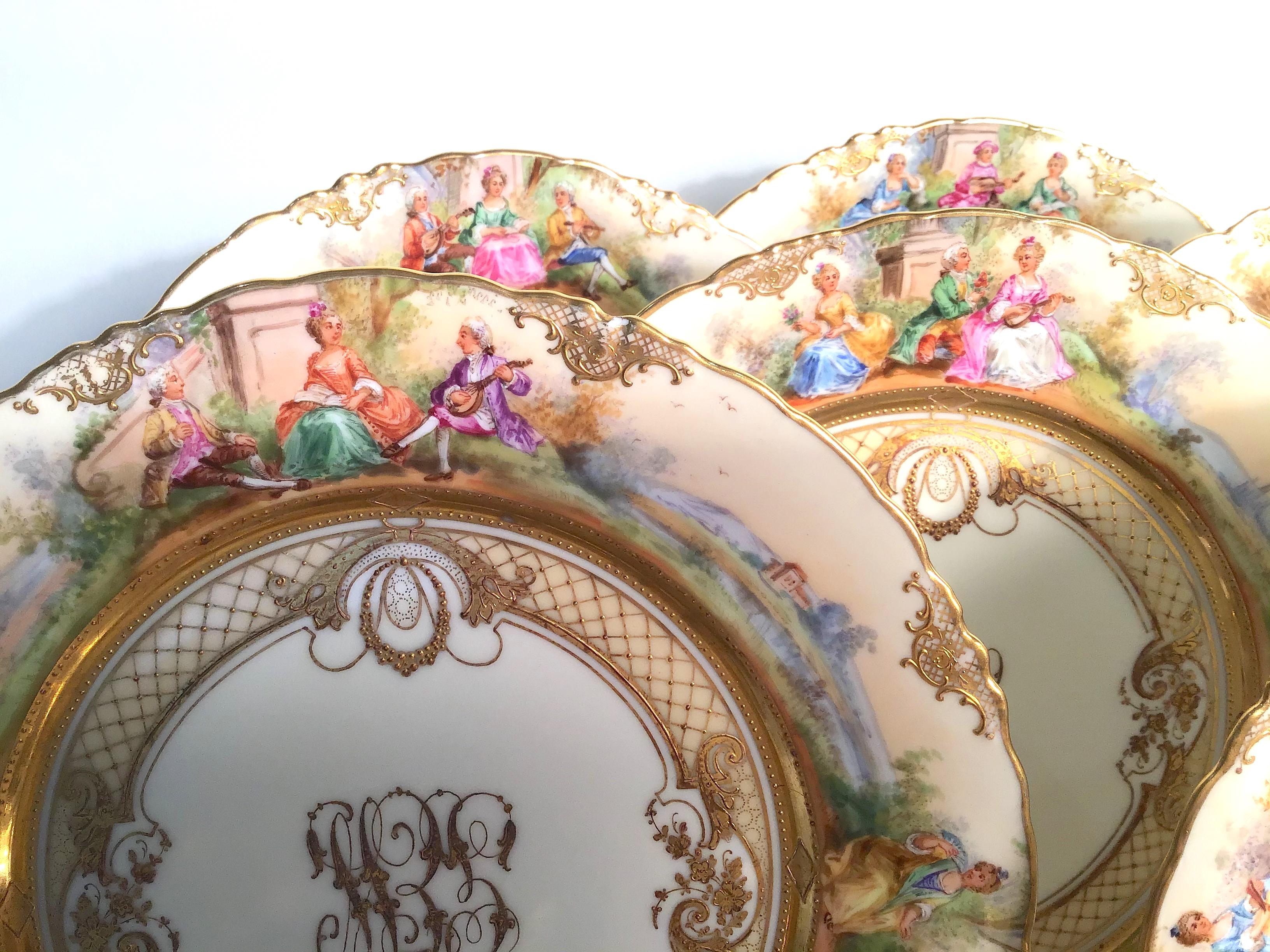 Dresden Ambrosius Lamm Footed Cups and Dessert Plates Set of 10 Hand Painted For Sale 8