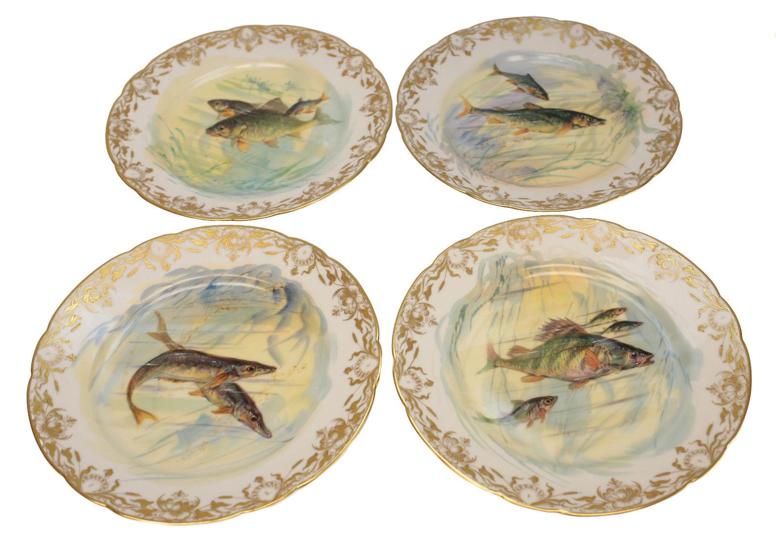 Mid-20th Century Dresden Ambrosius Lamm Porcelain Hand Painted Fish Service for 12 For Sale