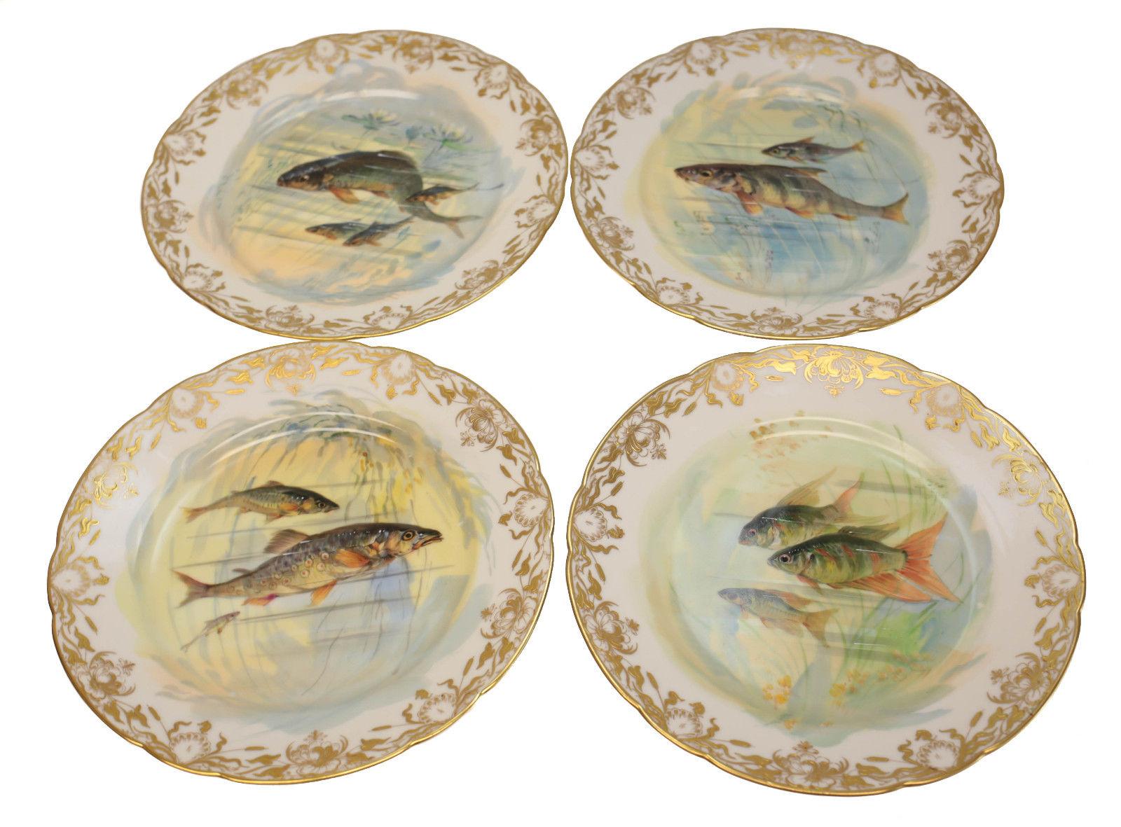 Dresden Ambrosius Lamm Porcelain Hand Painted Fish Service for 12 For Sale 1