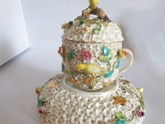 Meissen Augustus Rex Schneeballen Bird Chocolate Cup and Saucer