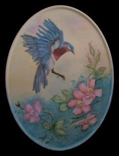 Dresden, Blue Bird & Floral Porcelain Plaque, Signed, Germany, circa 2002