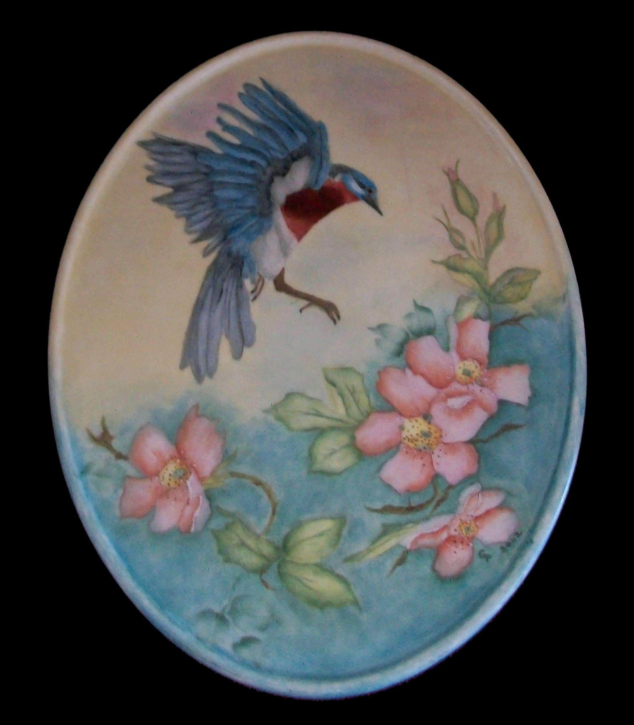 Dresden, Blue Bird & Floral Porcelain Plaque, Signed, Germany, circa 2002 For Sale 1