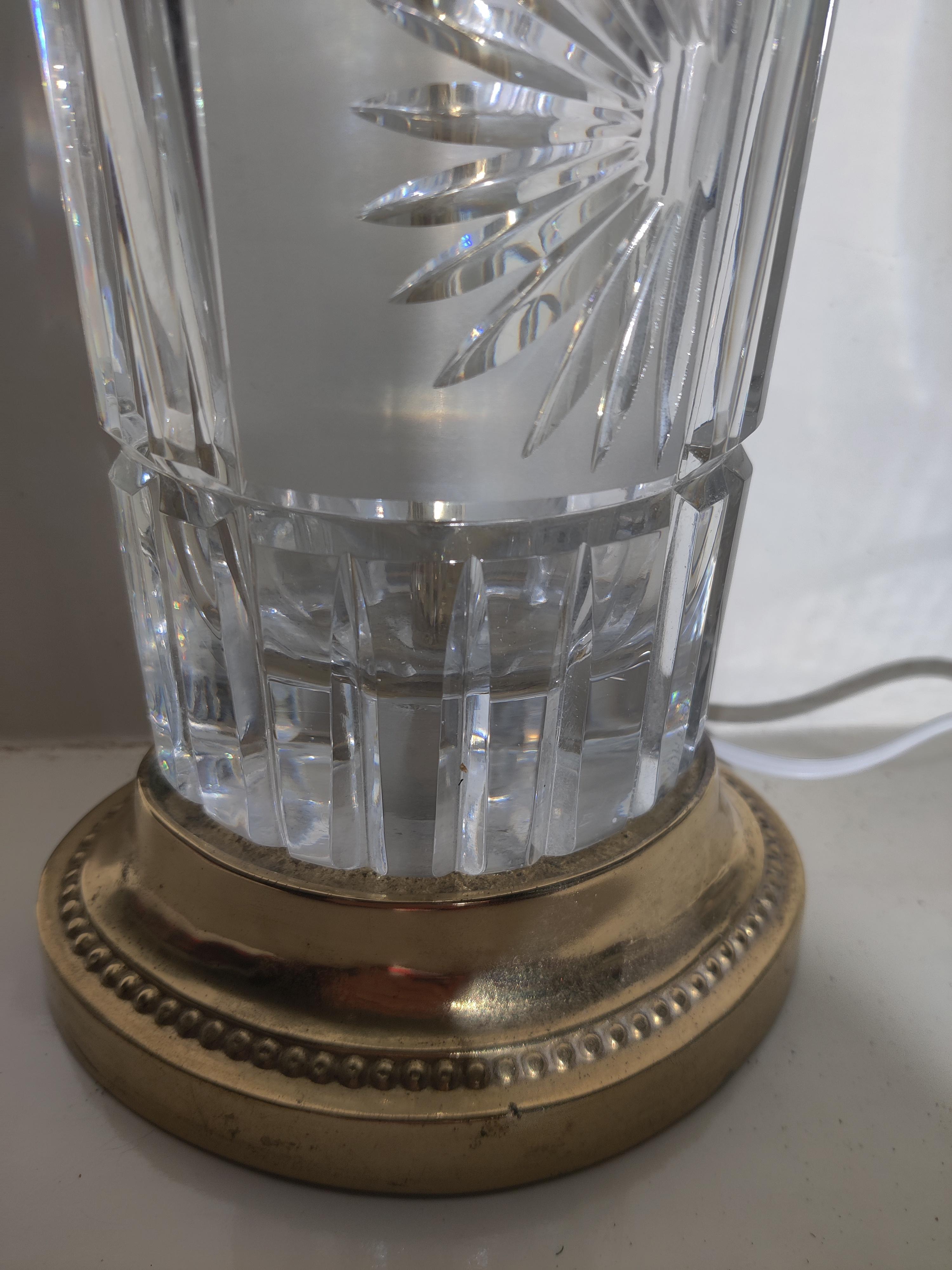 Dresden Brass and Crystal Lamp.
Brass Base with some wear.
Signed on glass.
H Base to top of socket 17.5