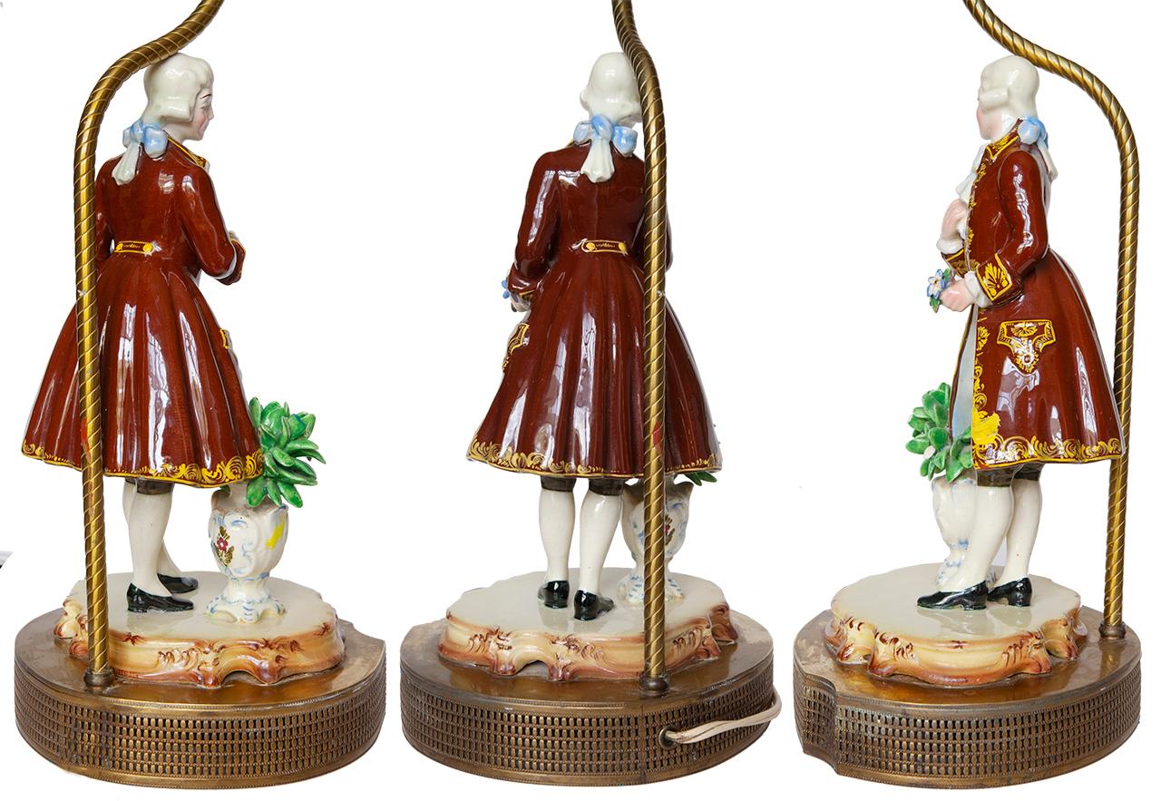 Dresden Ceramic Lamps Lovers Figurative Pair For Sale 5