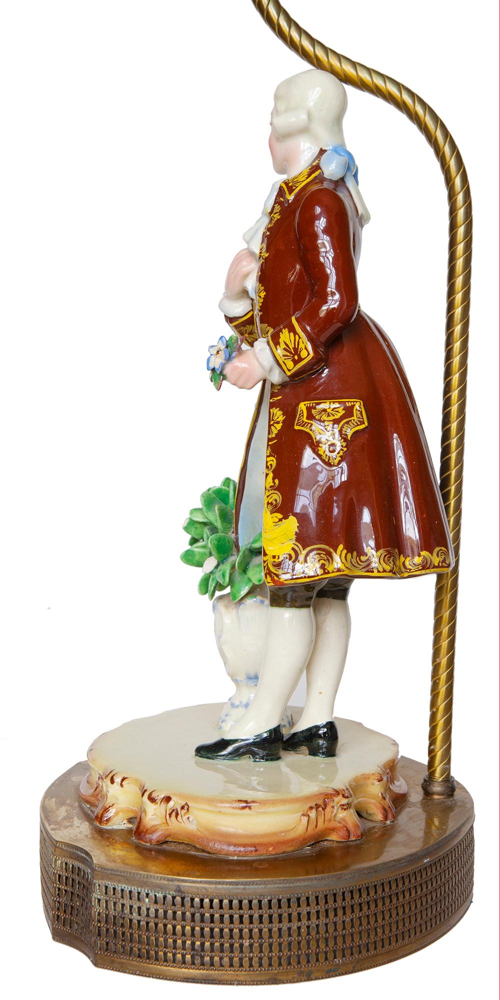 20ième siècle Lampes en céramique de Dresde Paire d'amoureux figuratifs en vente