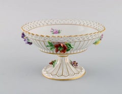 Dresden Compote in Openwork Porcelain with Hand-Painted Flowers