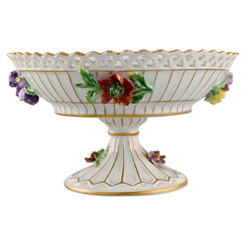 Dresden Compote in Openwork Porcelain with Hand-Painted Flowers