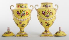 Dresden Covered Porcelain Urn Vases, Pair
